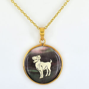 Aries Zodiac Black Mother of Pearl Pendant Necklace (Natural Shell Stone)