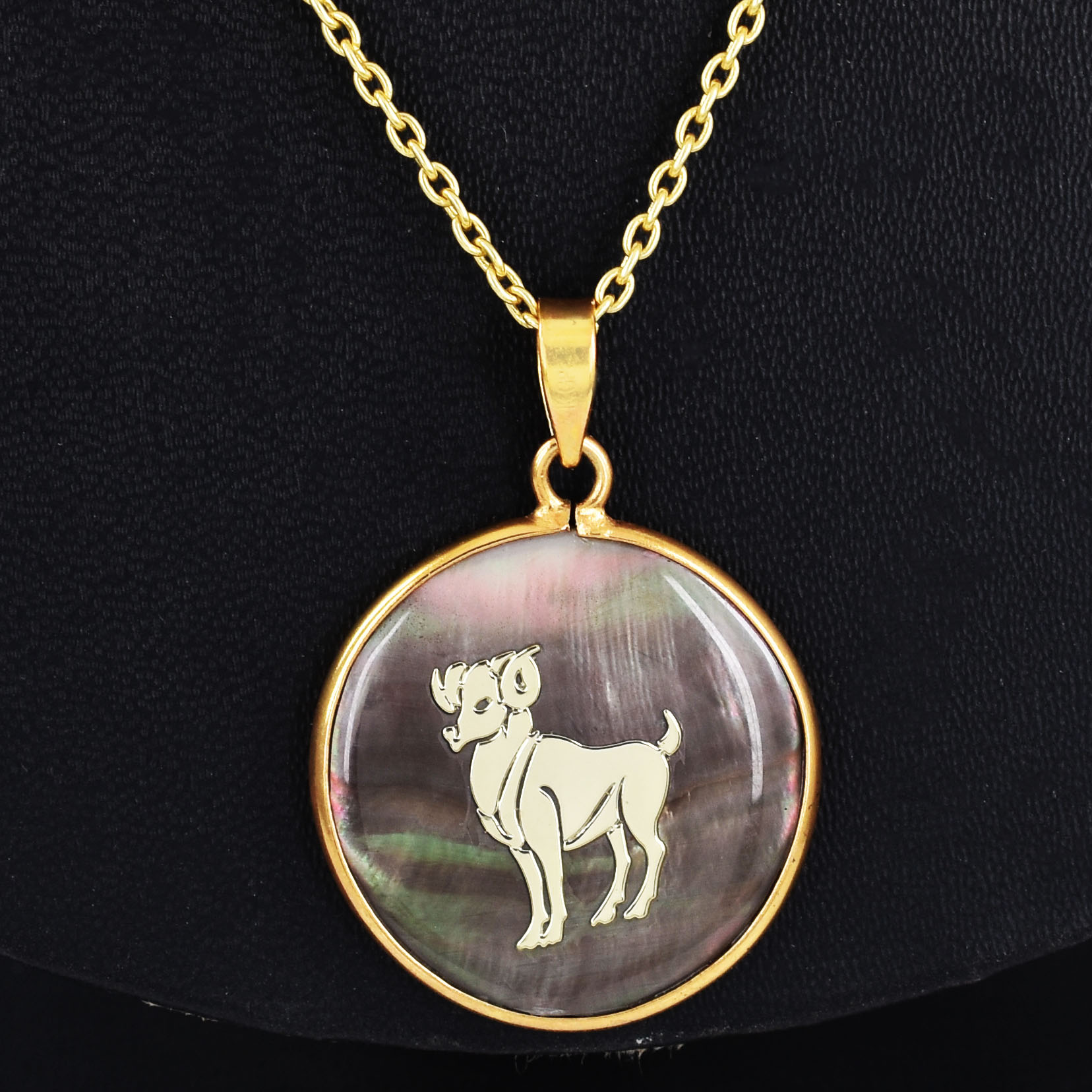 Aries Zodiac Black Mother of Pearl Pendant Necklace (Natural Shell Stone) - Image 5
