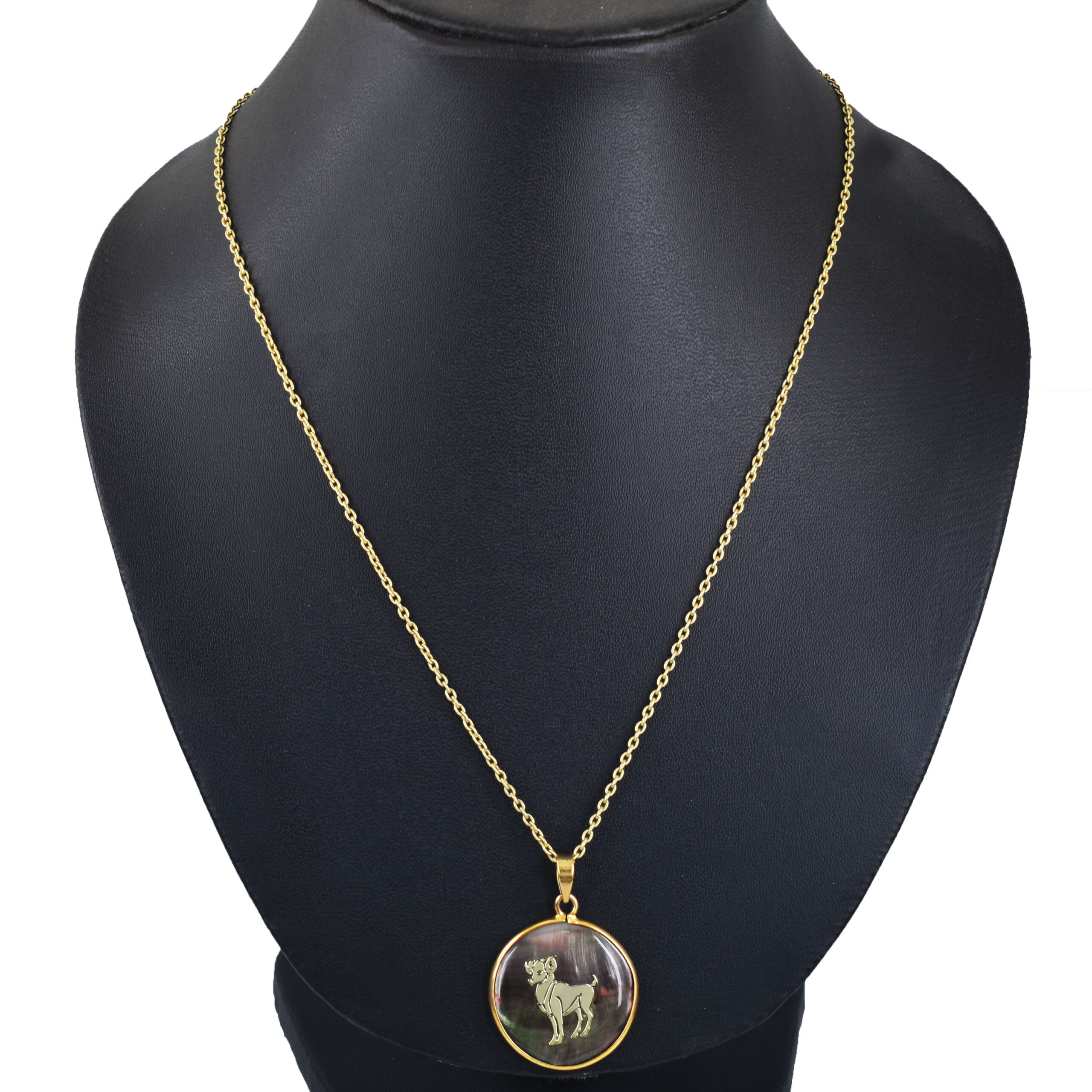 Aries Zodiac Black Mother of Pearl Pendant Necklace (Natural Shell Stone) - Image 4