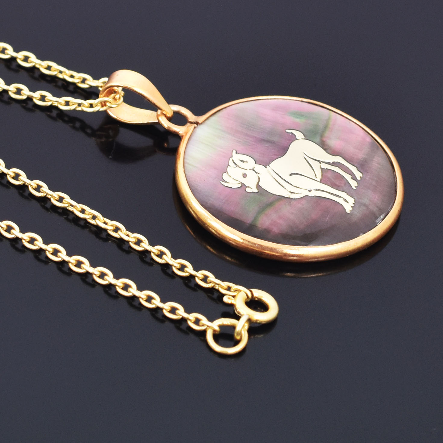 Aries Zodiac Black Mother of Pearl Pendant Necklace (Natural Shell Stone) - Image 3