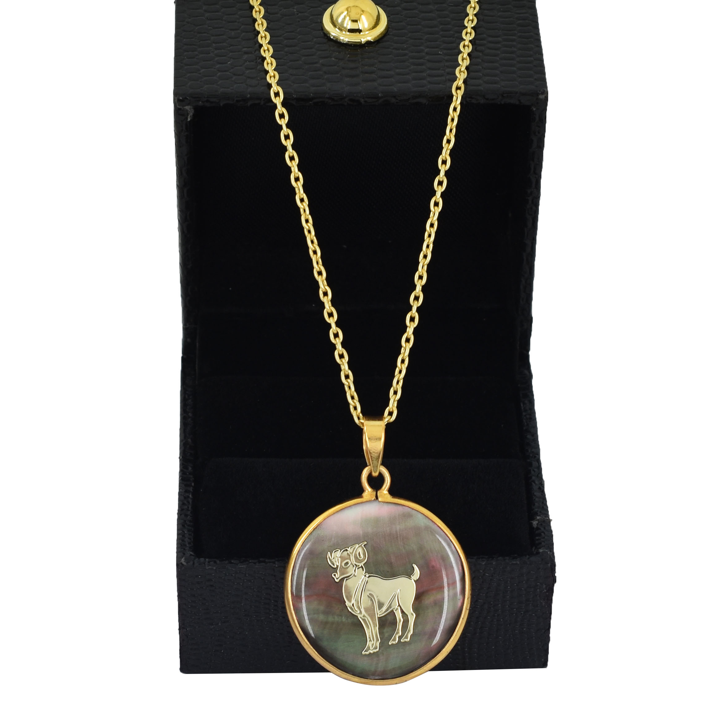 Aries Zodiac Black Mother of Pearl Pendant Necklace (Natural Shell Stone) - Image 2