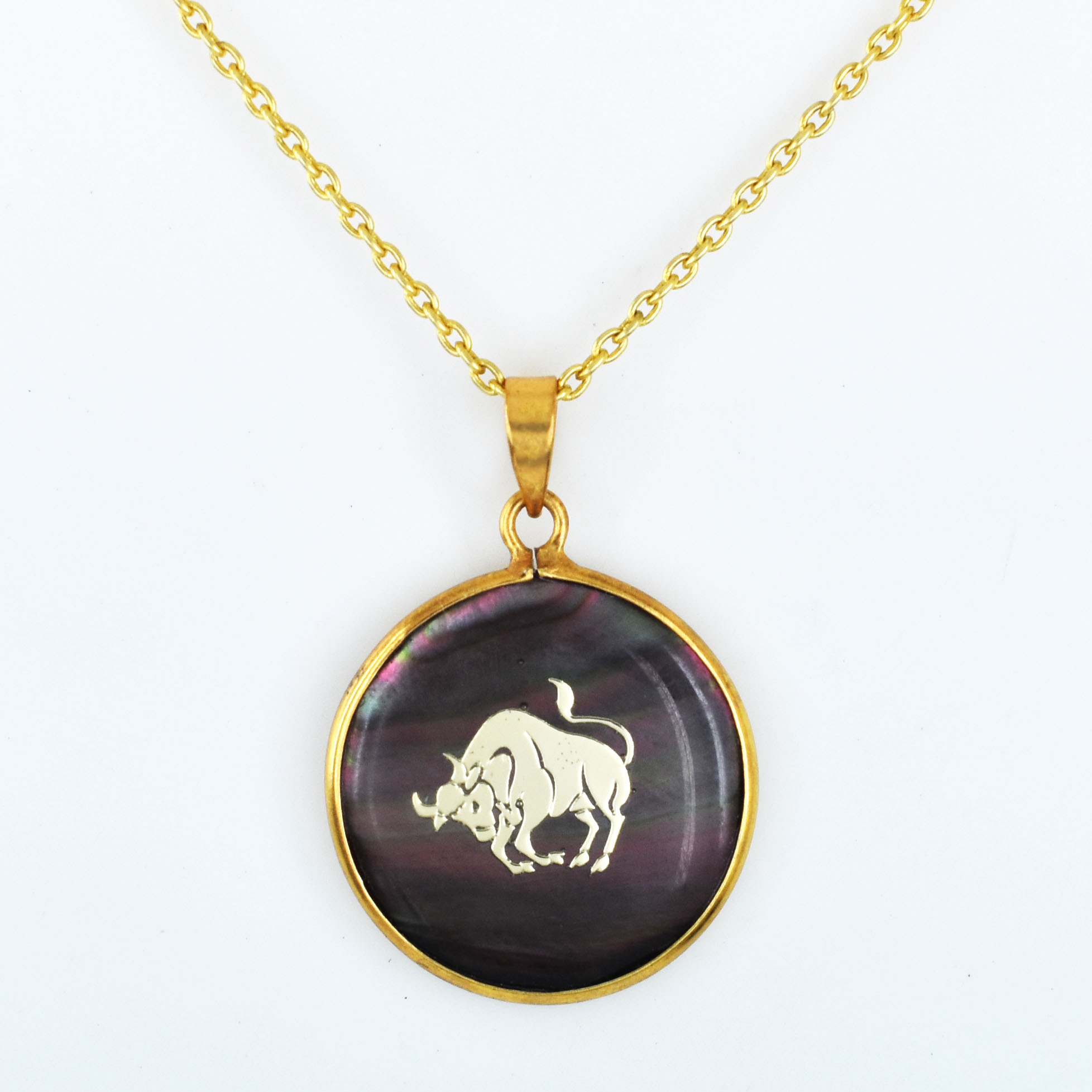 Taurus Zodiac Mother of Pearl Inlay Pendant