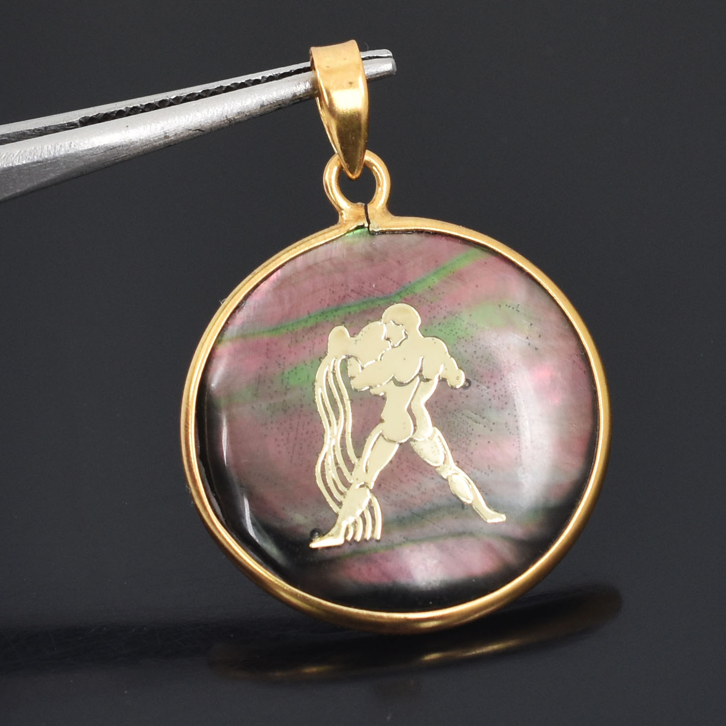Natural Black Agate (Hakik) Aquarius Zodiac Pendant - Image 7