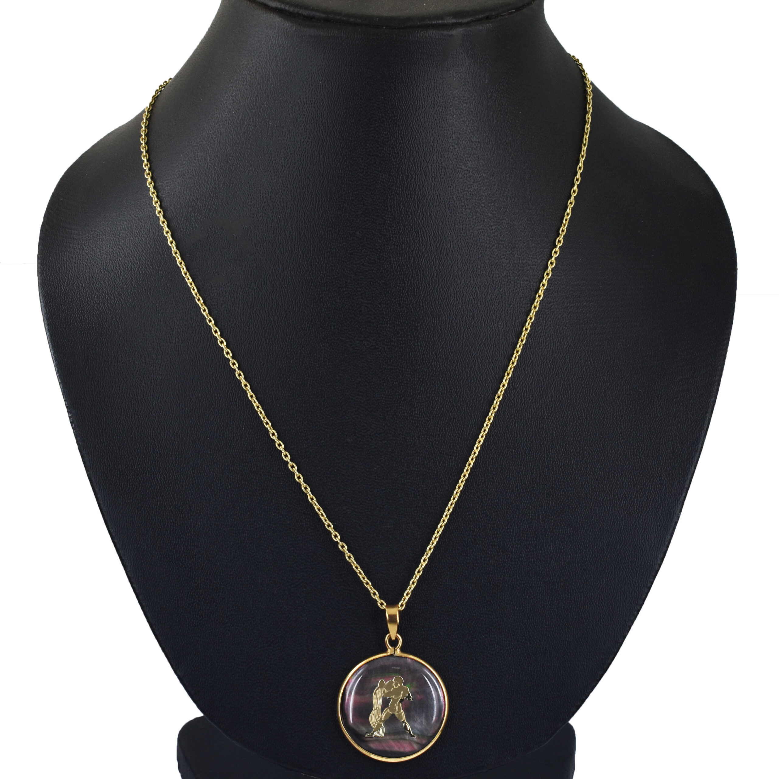 Natural Black Agate (Hakik) Aquarius Zodiac Pendant - Image 5
