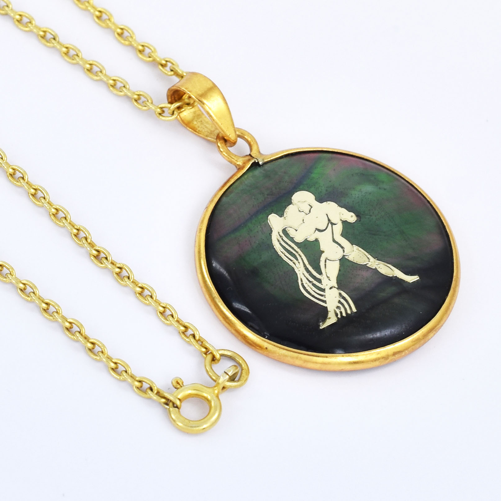 Natural Black Agate (Hakik) Aquarius Zodiac Pendant - Image 4