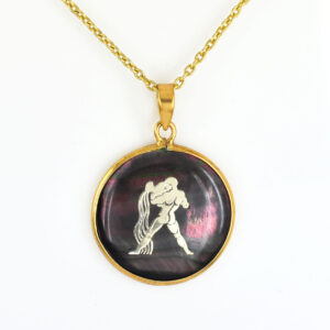 Natural Black Agate (Hakik) Aquarius Zodiac Pendant