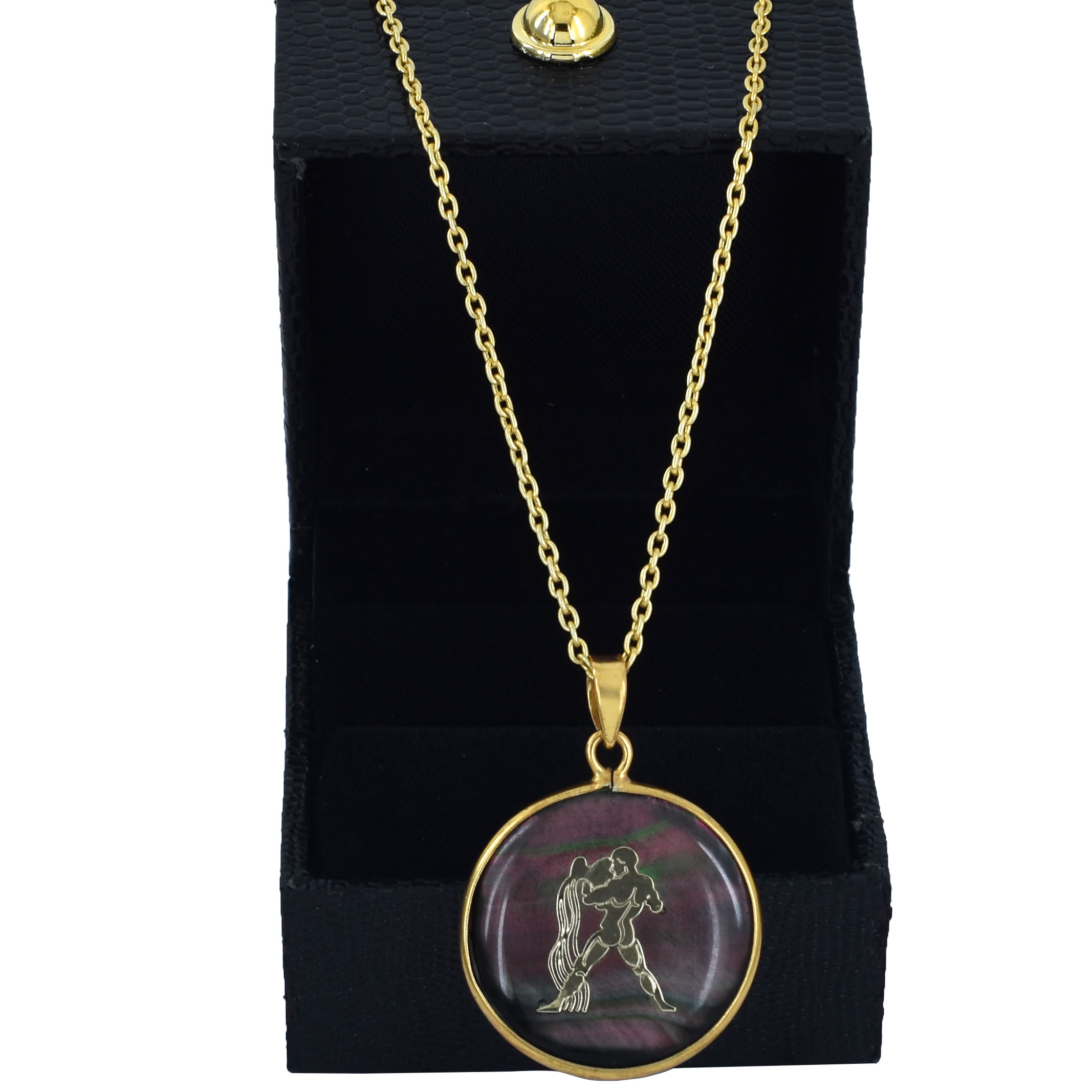 Natural Black Agate (Hakik) Aquarius Zodiac Pendant - Image 2