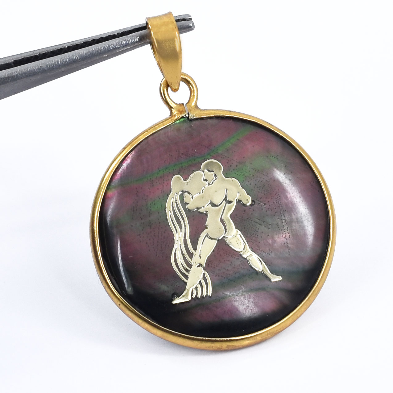 Natural Black Agate (Hakik) Aquarius Zodiac Pendant - Image 8