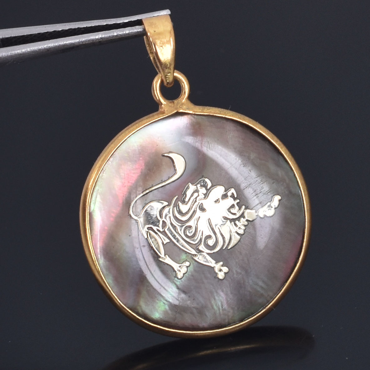 Leo Zodiac Mother of Pearl Pendant Necklace (Simha Rashi Pendant) - Image 7