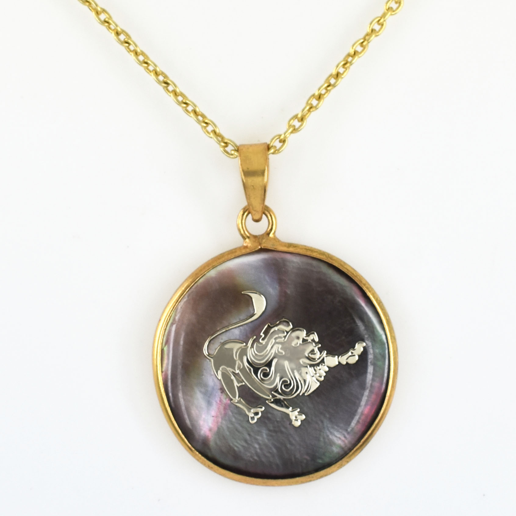 Leo Zodiac Mother of Pearl Pendant Necklace (Simha Rashi Pendant)