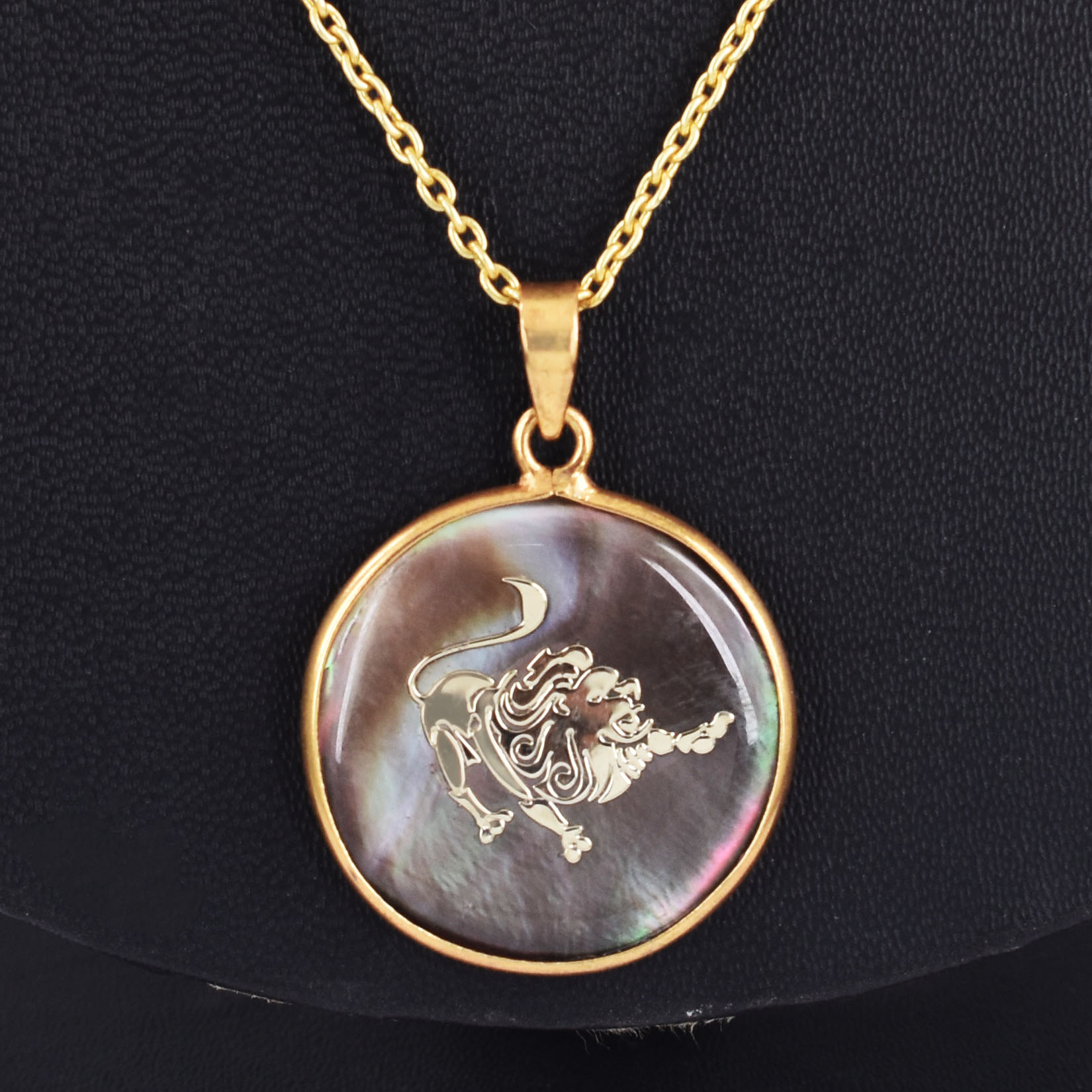 Leo Zodiac Mother of Pearl Pendant Necklace (Simha Rashi Pendant) - Image 5