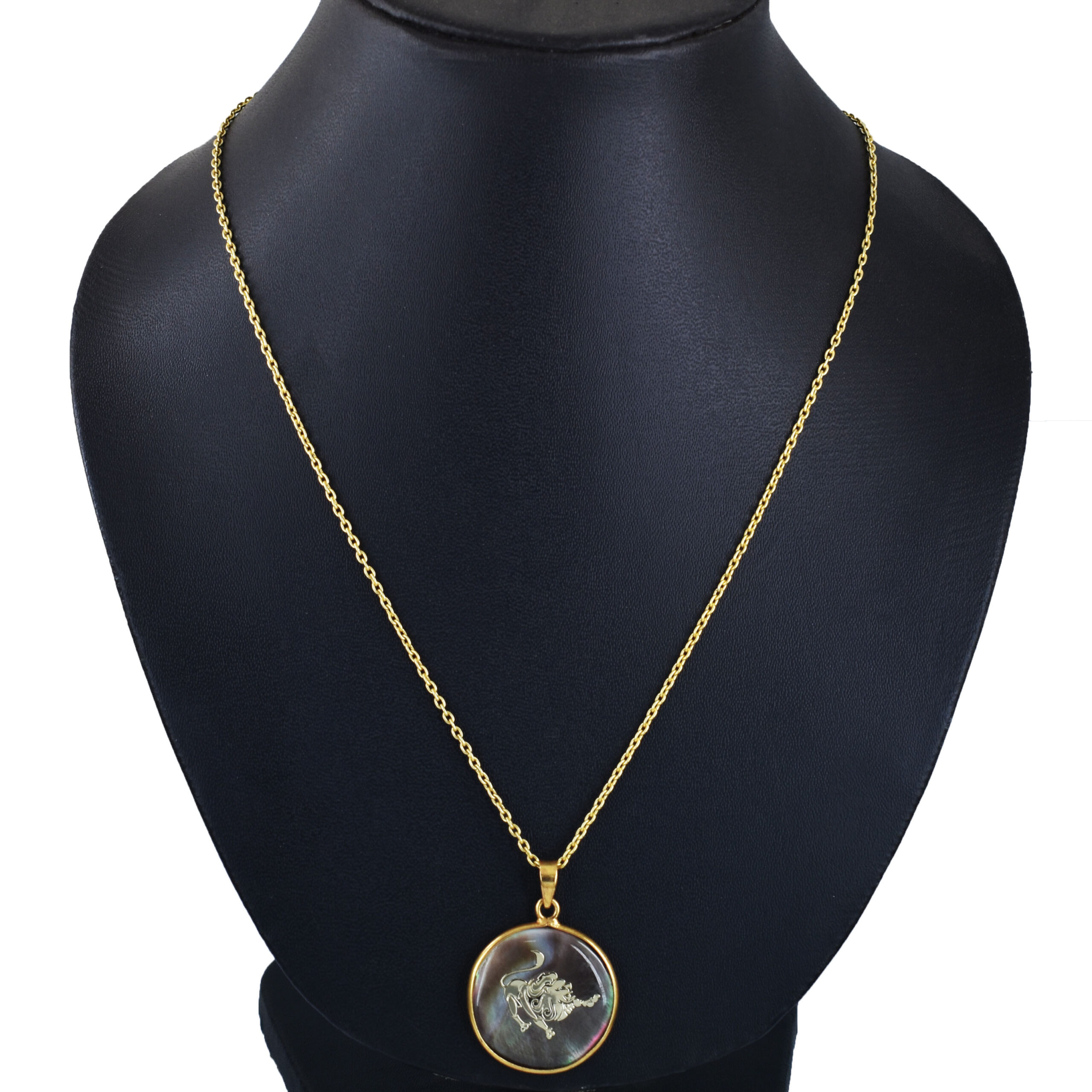 Leo Zodiac Mother of Pearl Pendant Necklace (Simha Rashi Pendant) - Image 4