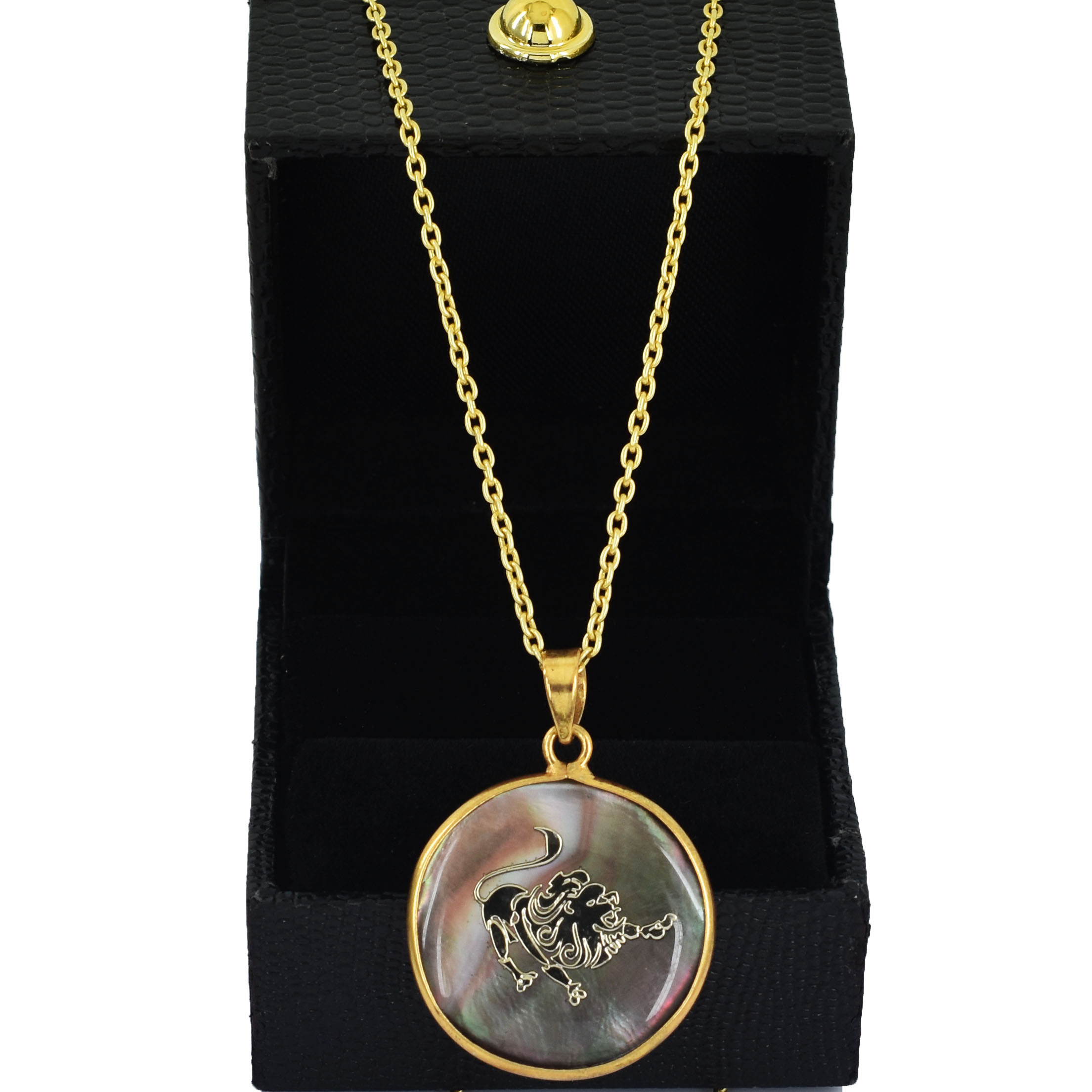 Leo Zodiac Mother of Pearl Pendant Necklace (Simha Rashi Pendant) - Image 2