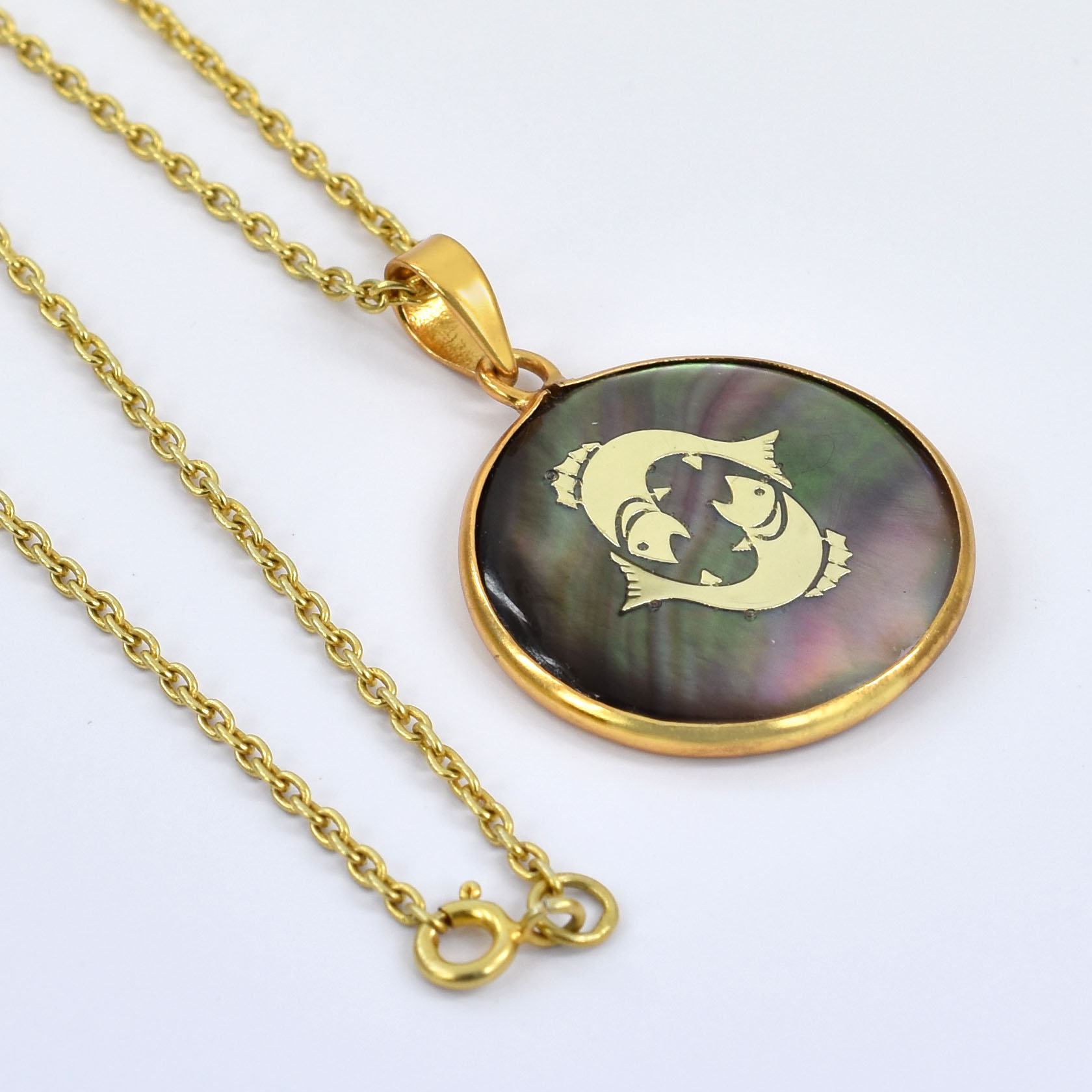 Pisces Zodiac Mother of Pearl Inlay Pendant - Image 3