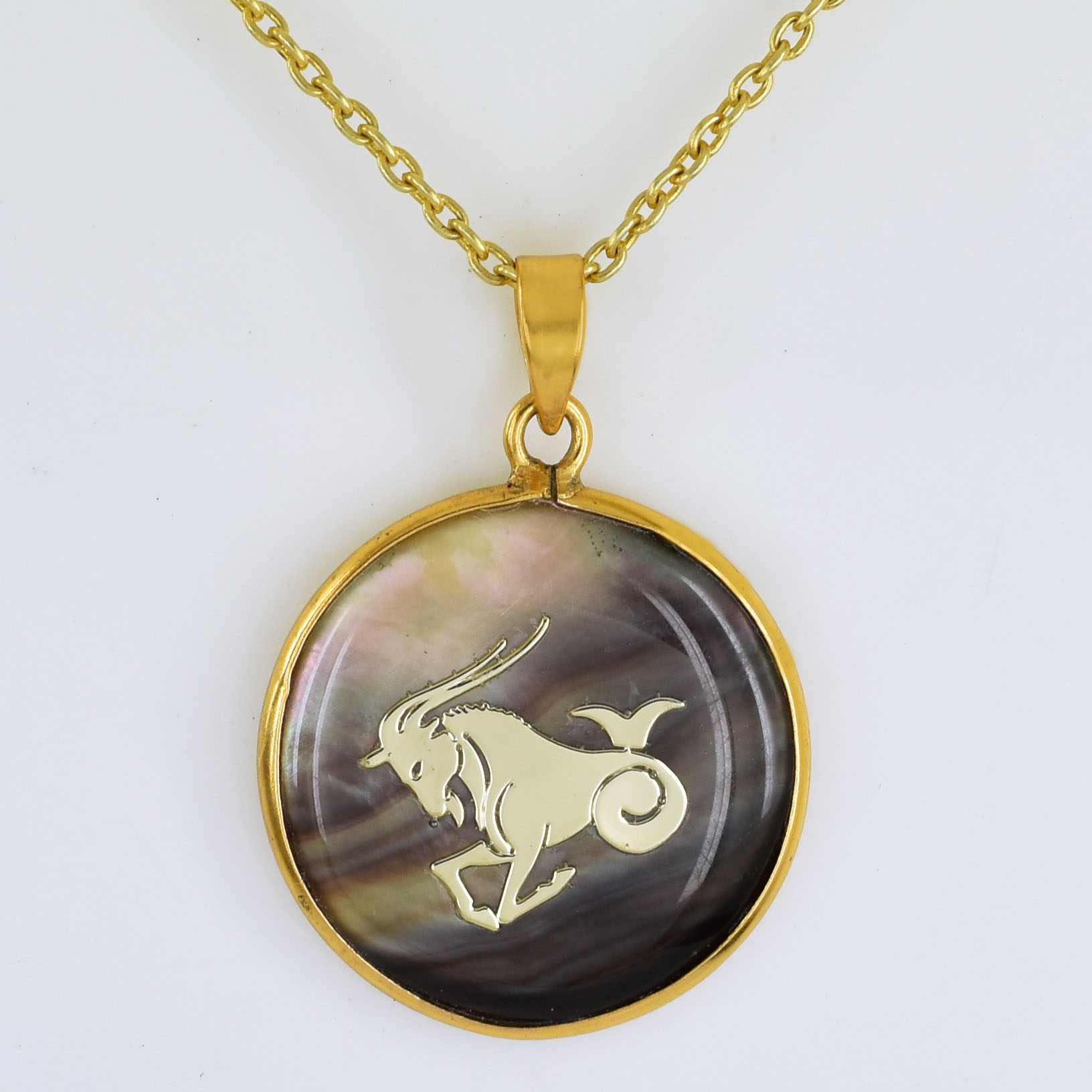 Capricorn Zodiac Mother of Pearl Inlay Pendant