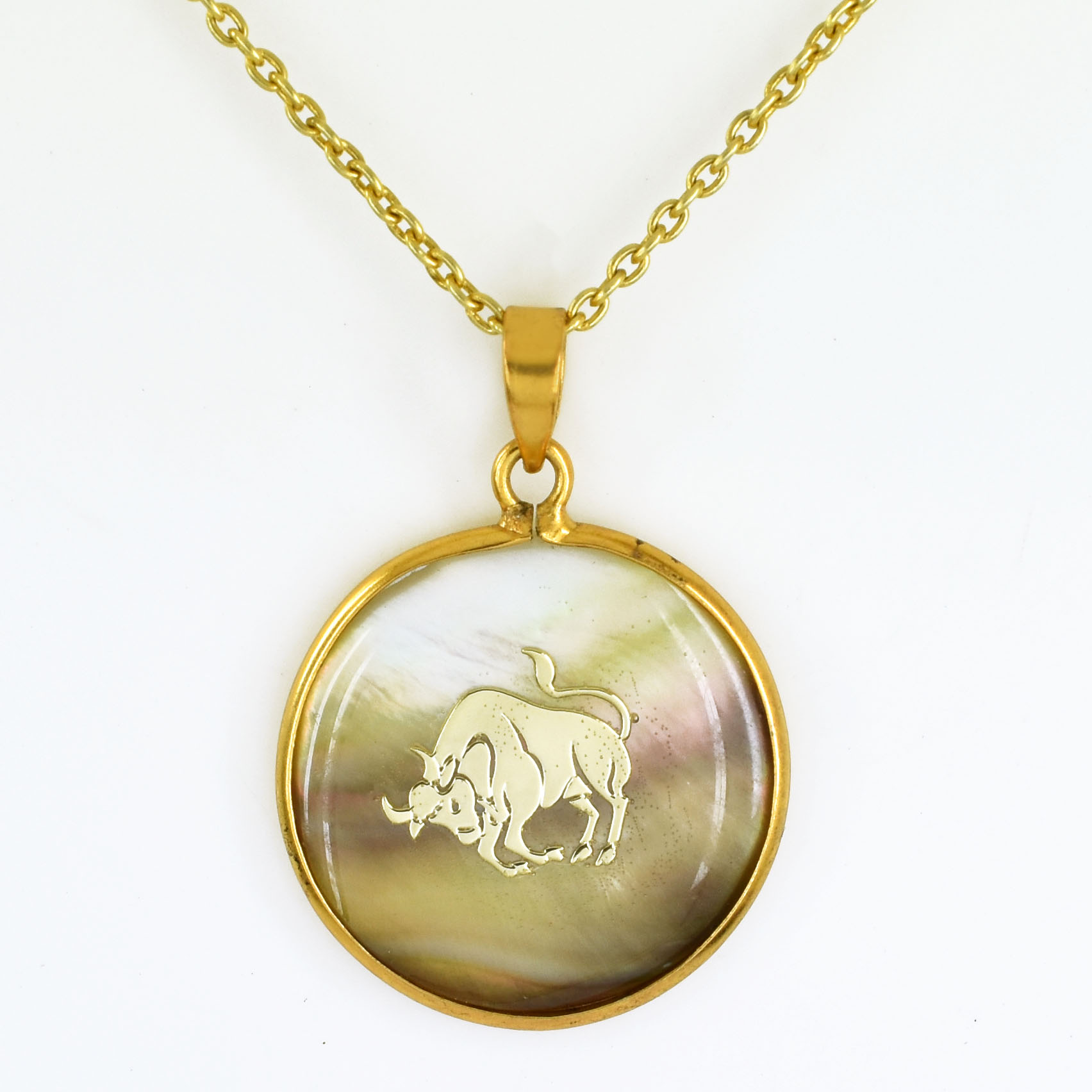 Taurus Zodiac Mother of Pearl Pendant Necklace (Vrishabha Rashi Pendant)