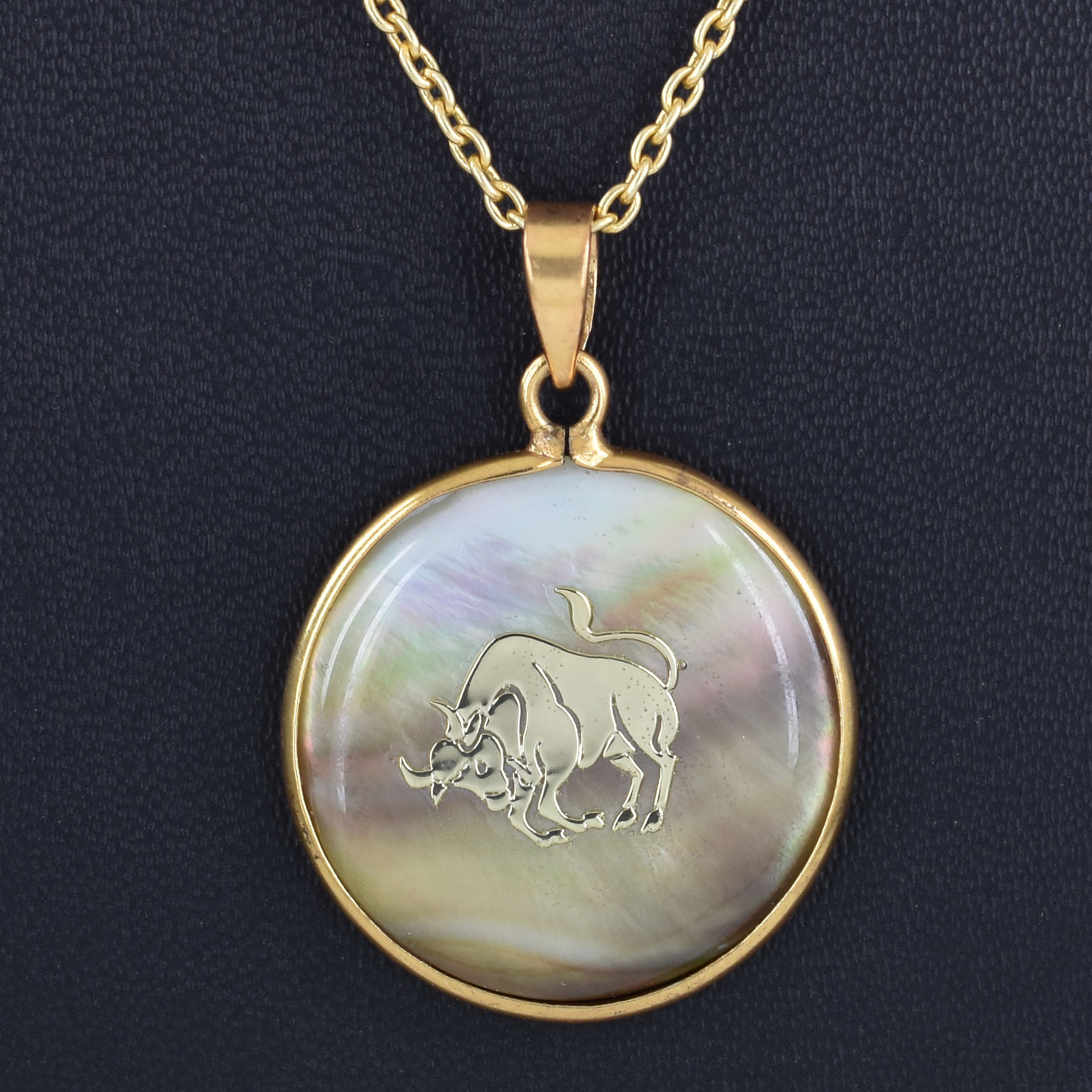 Taurus Zodiac Mother of Pearl Pendant Necklace (Vrishabha Rashi Pendant) - Image 4