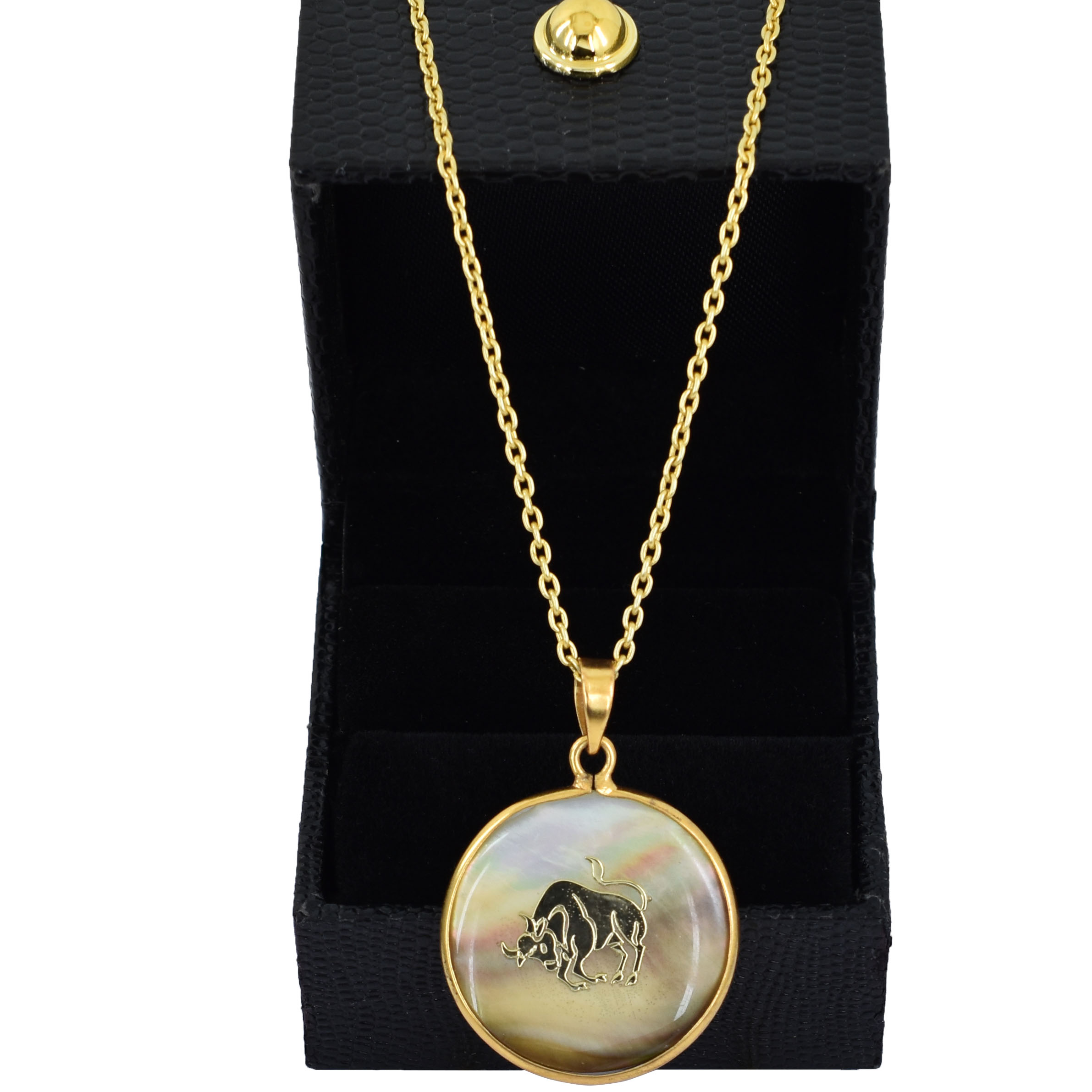 Taurus Zodiac Mother of Pearl Pendant Necklace (Vrishabha Rashi Pendant) - Image 2