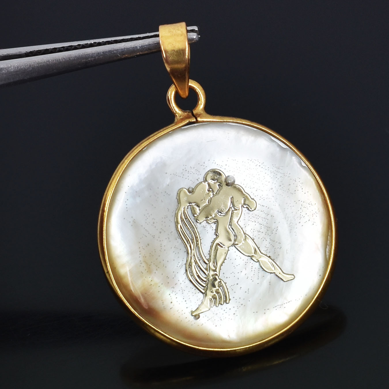 Aquarius Zodiac Mother of Pearl Inlay Pendant - Image 7