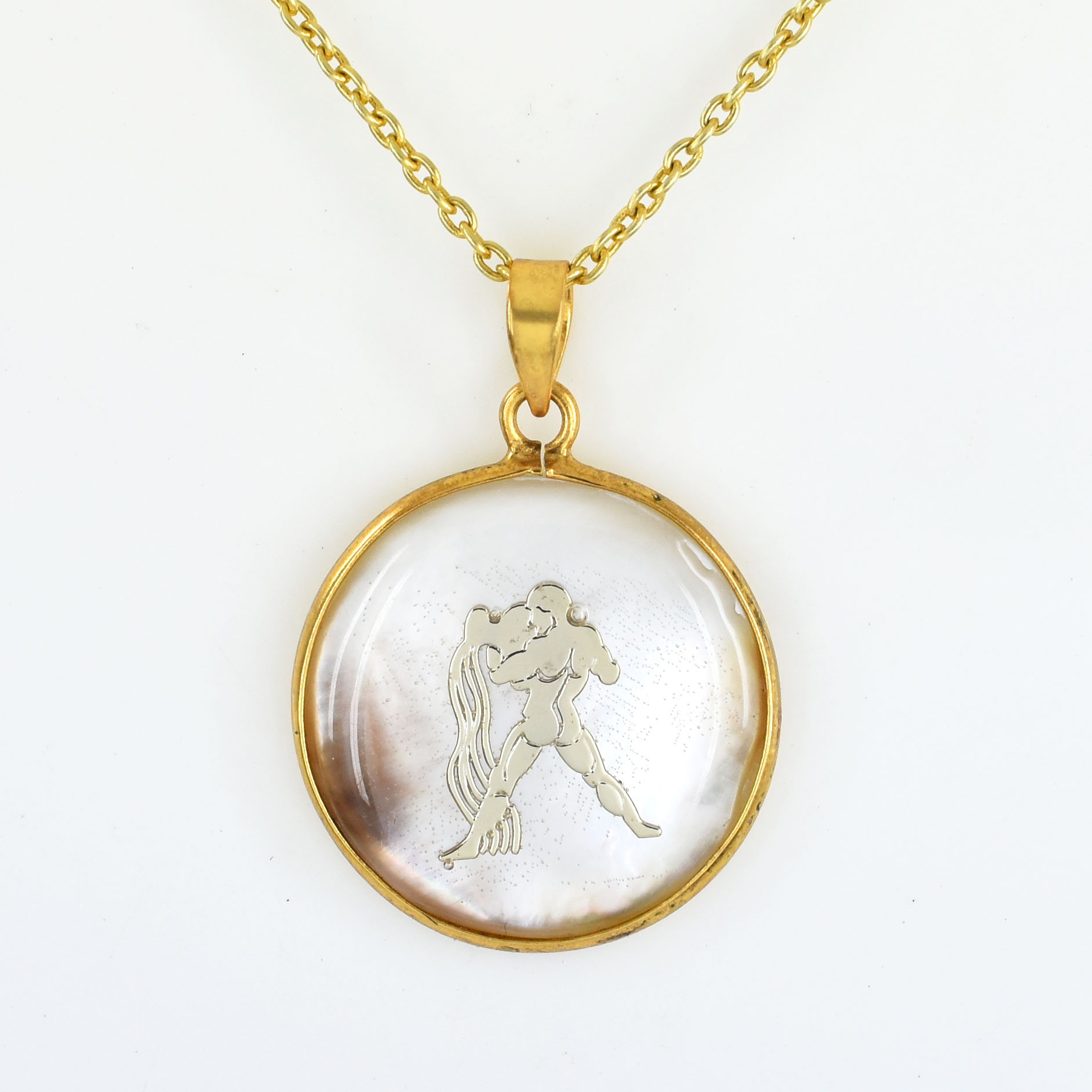 Aquarius Zodiac Mother of Pearl Inlay Pendant