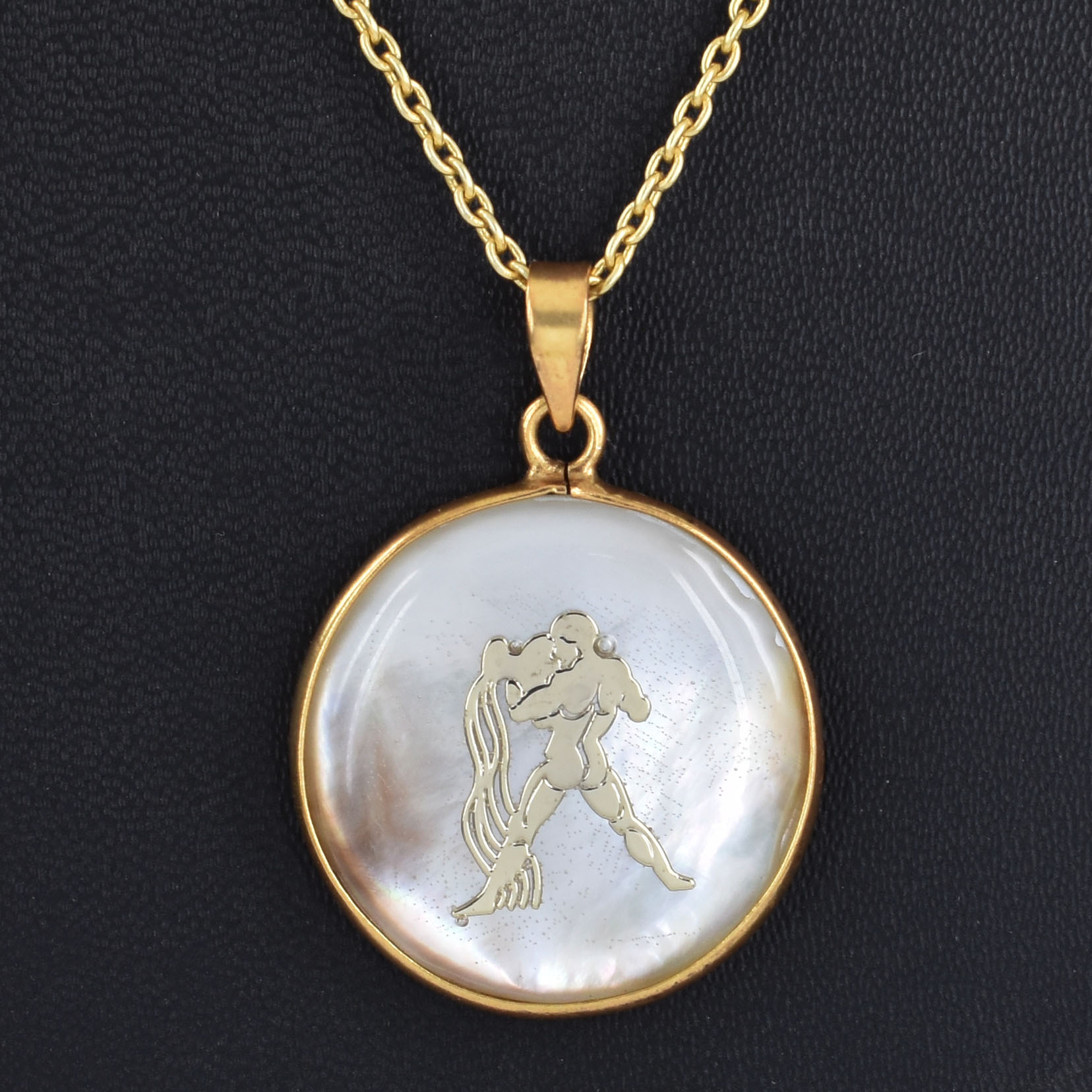 Aquarius Zodiac Mother of Pearl Inlay Pendant - Image 5