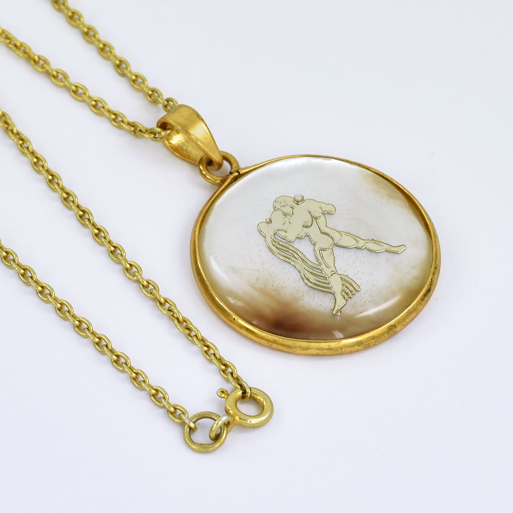 Aquarius Zodiac Mother of Pearl Inlay Pendant - Image 3