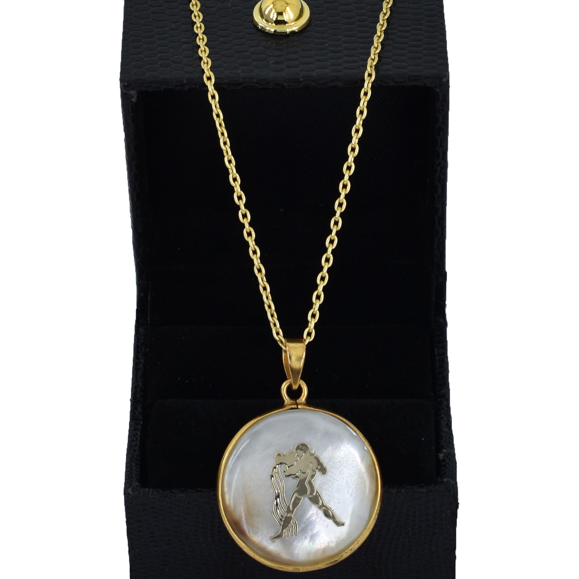 Aquarius Zodiac Mother of Pearl Inlay Pendant - Image 2