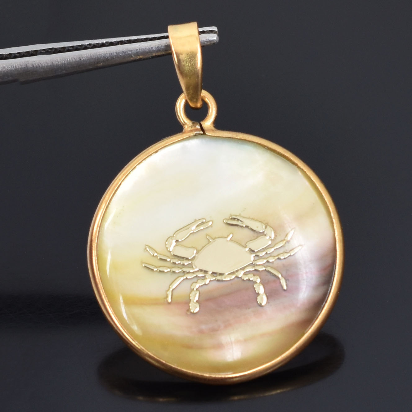 Cancer Zodiac Mother of Pearl Pendant Necklace (Karka Rashi Pendant) - Image 7