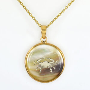 Cancer Zodiac Mother of Pearl Pendant Necklace (Karka Rashi Pendant)