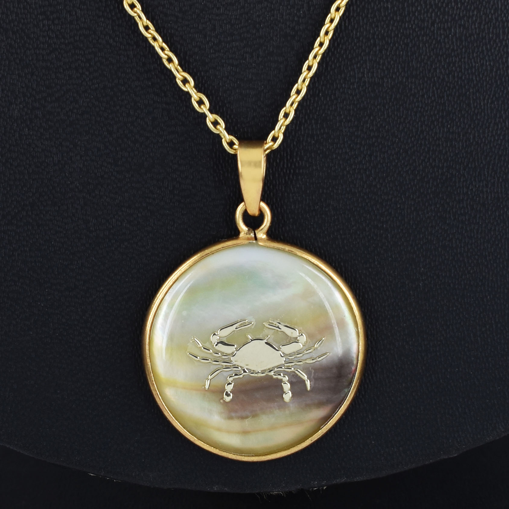 Cancer Zodiac Mother of Pearl Pendant Necklace (Karka Rashi Pendant) - Image 4
