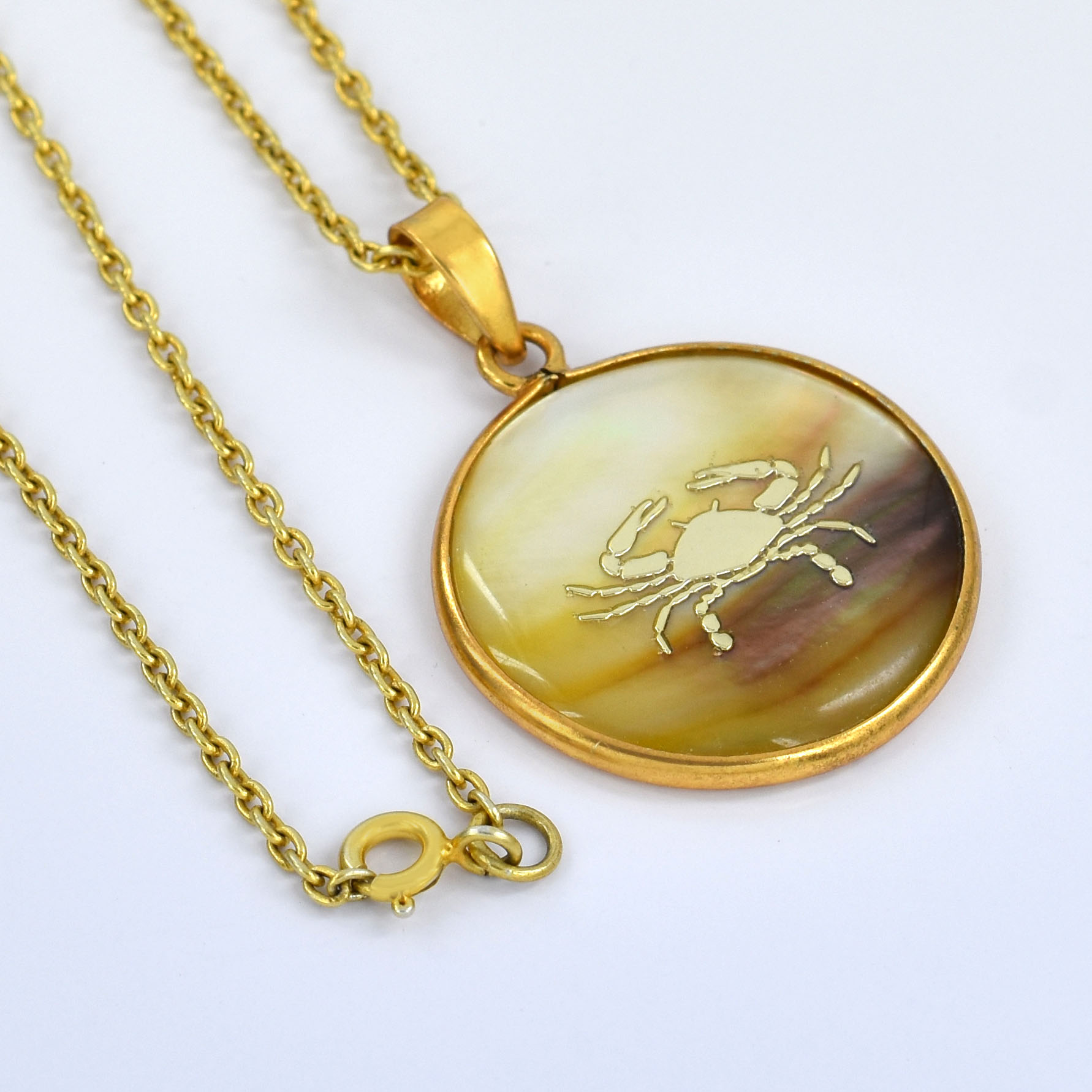 Cancer Zodiac Mother of Pearl Pendant Necklace (Karka Rashi Pendant) - Image 3