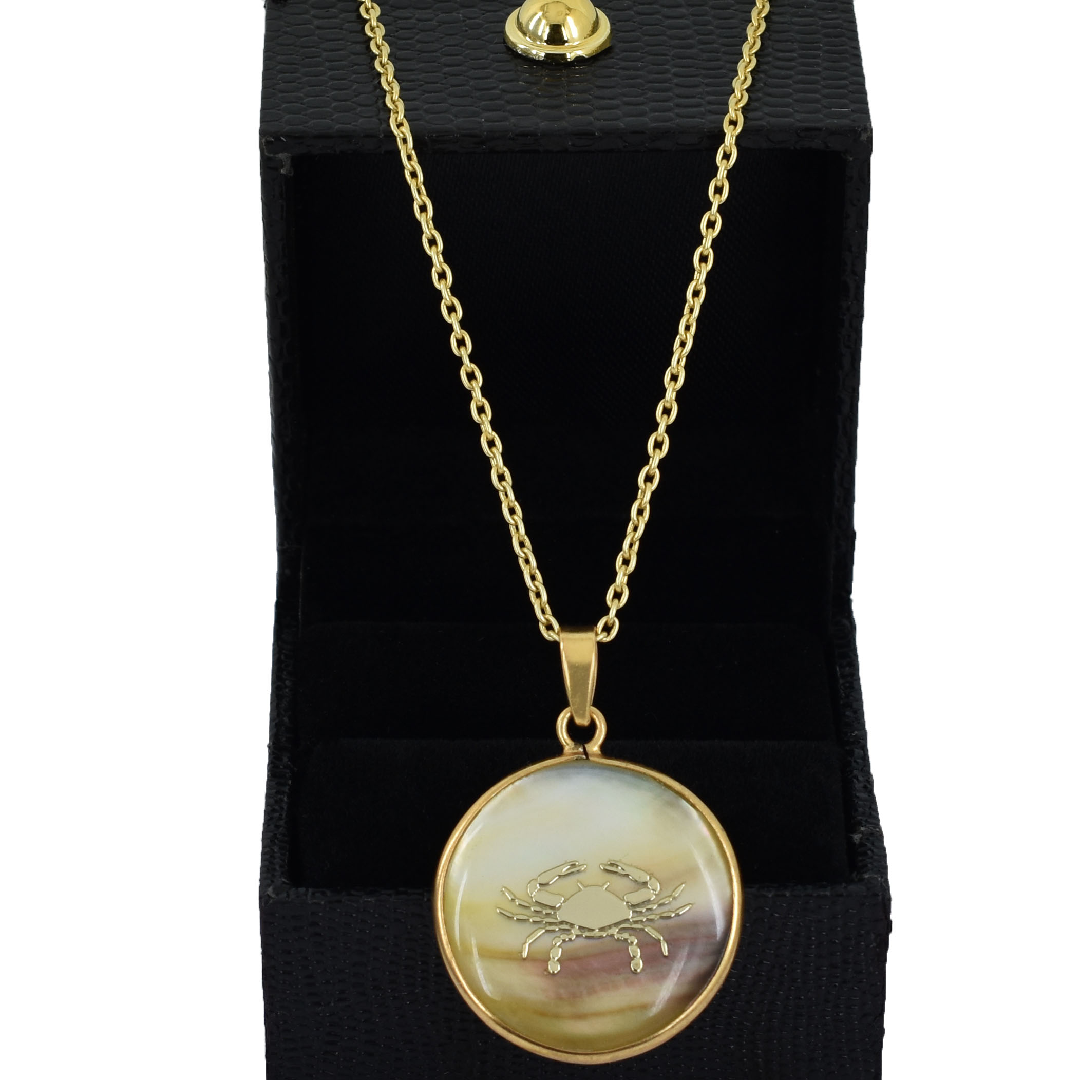 Cancer Zodiac Mother of Pearl Pendant Necklace (Karka Rashi Pendant) - Image 2