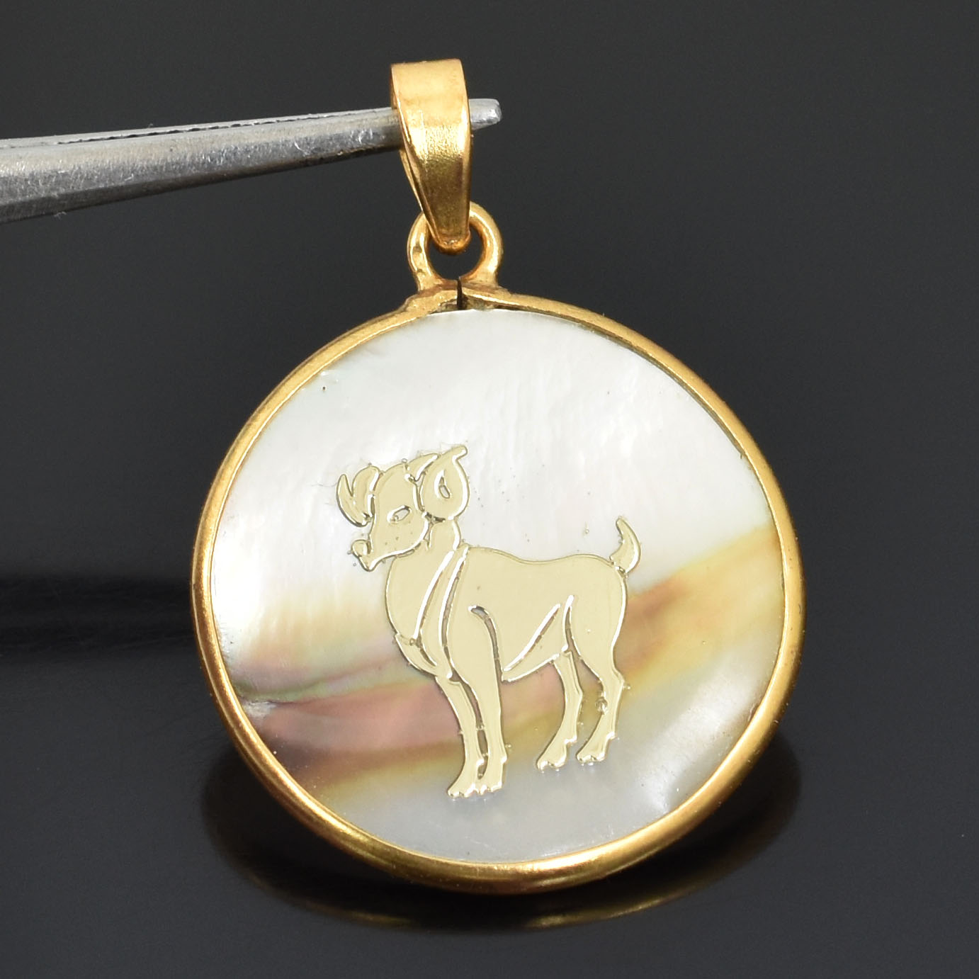 Natural Mother of Pearl Aries Zodiac Pendant Necklace – Gold Astrology Pendant - Image 7