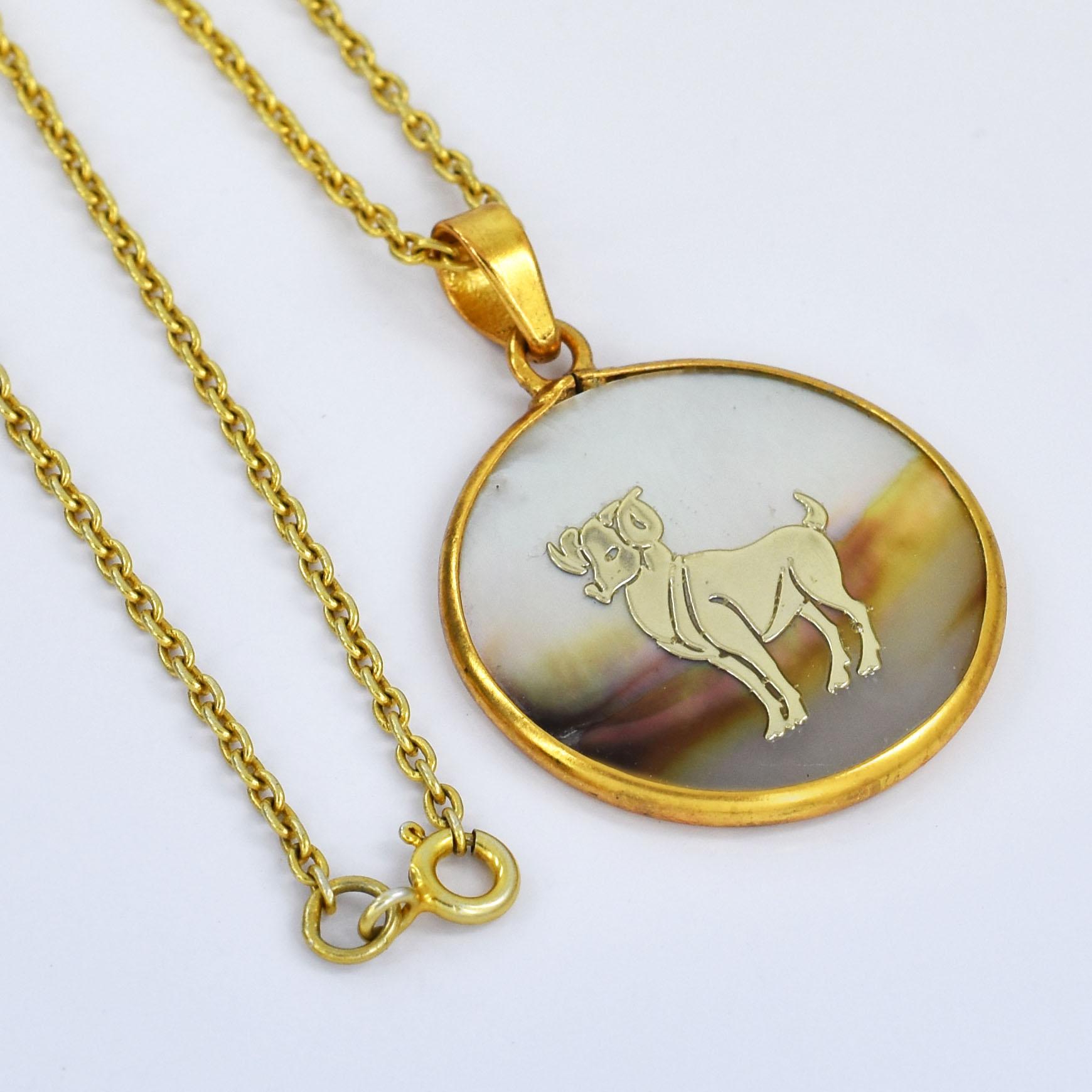 Natural Mother of Pearl Aries Zodiac Pendant Necklace – Gold Astrology Pendant - Image 5