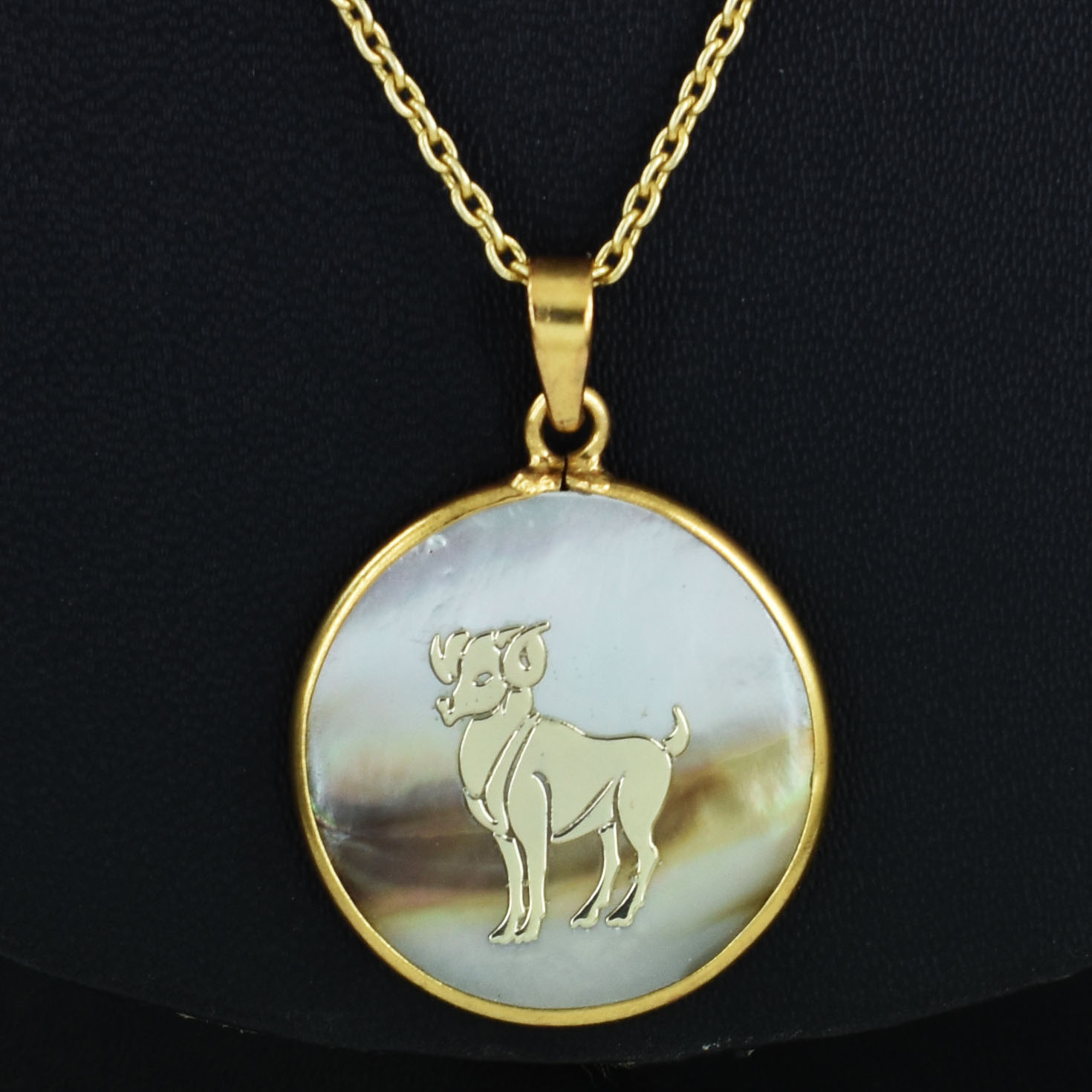 Natural Mother of Pearl Aries Zodiac Pendant Necklace – Gold Astrology Pendant - Image 3