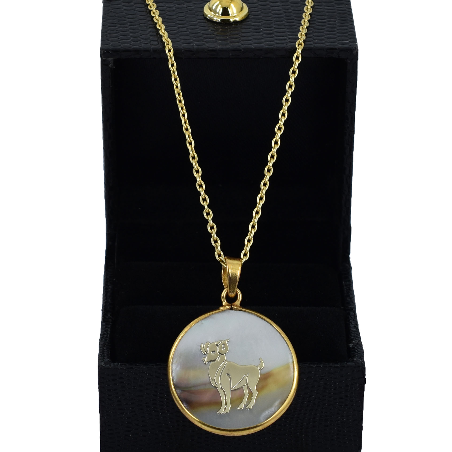 Natural Mother of Pearl Aries Zodiac Pendant Necklace – Gold Astrology Pendant - Image 2
