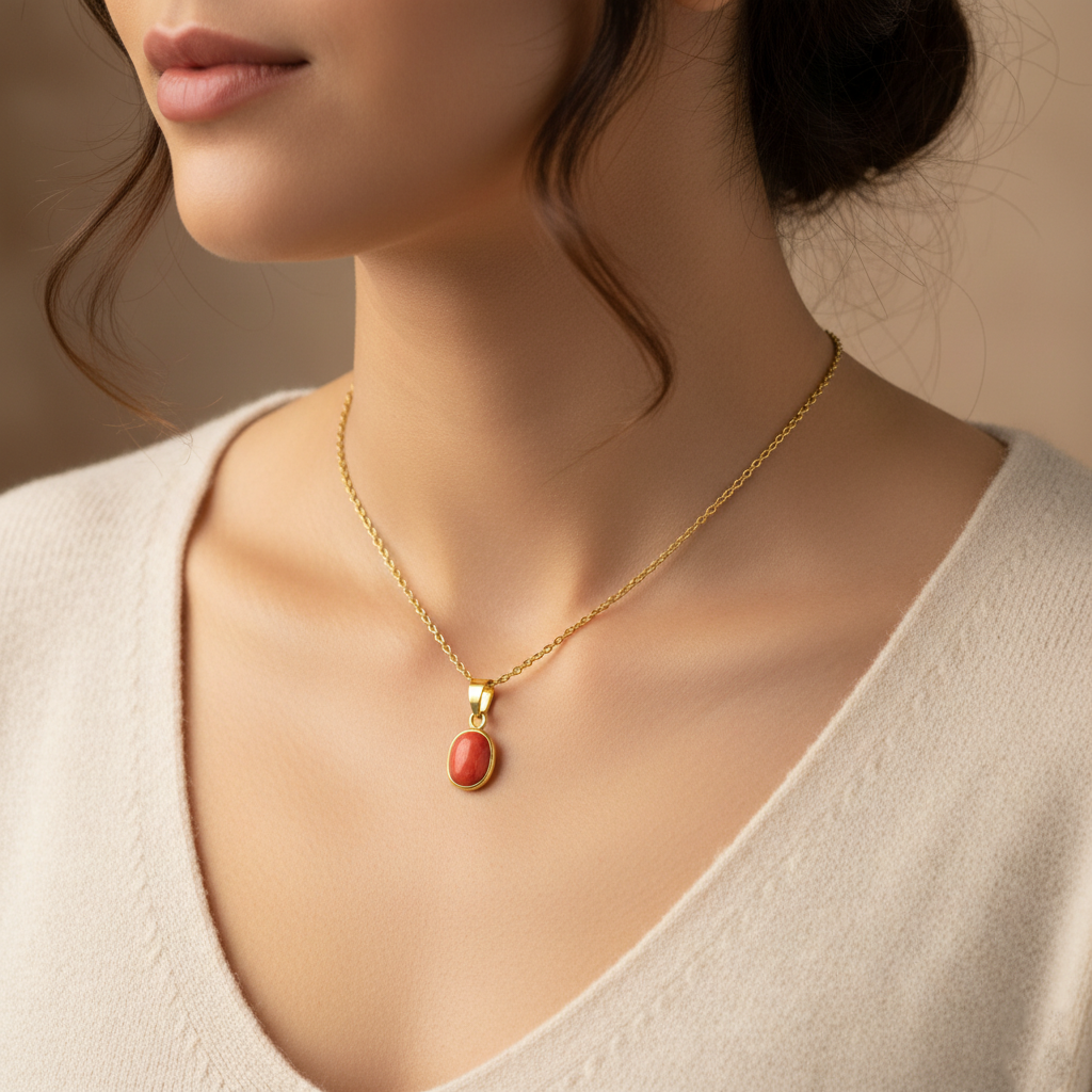 Natural Red Coral (Moonga) Healing Pendant - Image 3