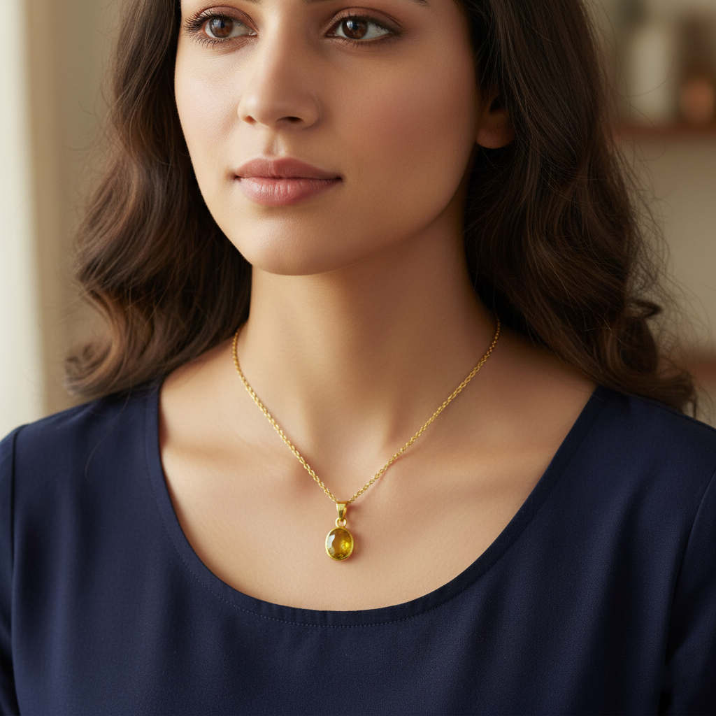 Natural Yellow Sapphire (Pukhraj) Pendant - Image 3