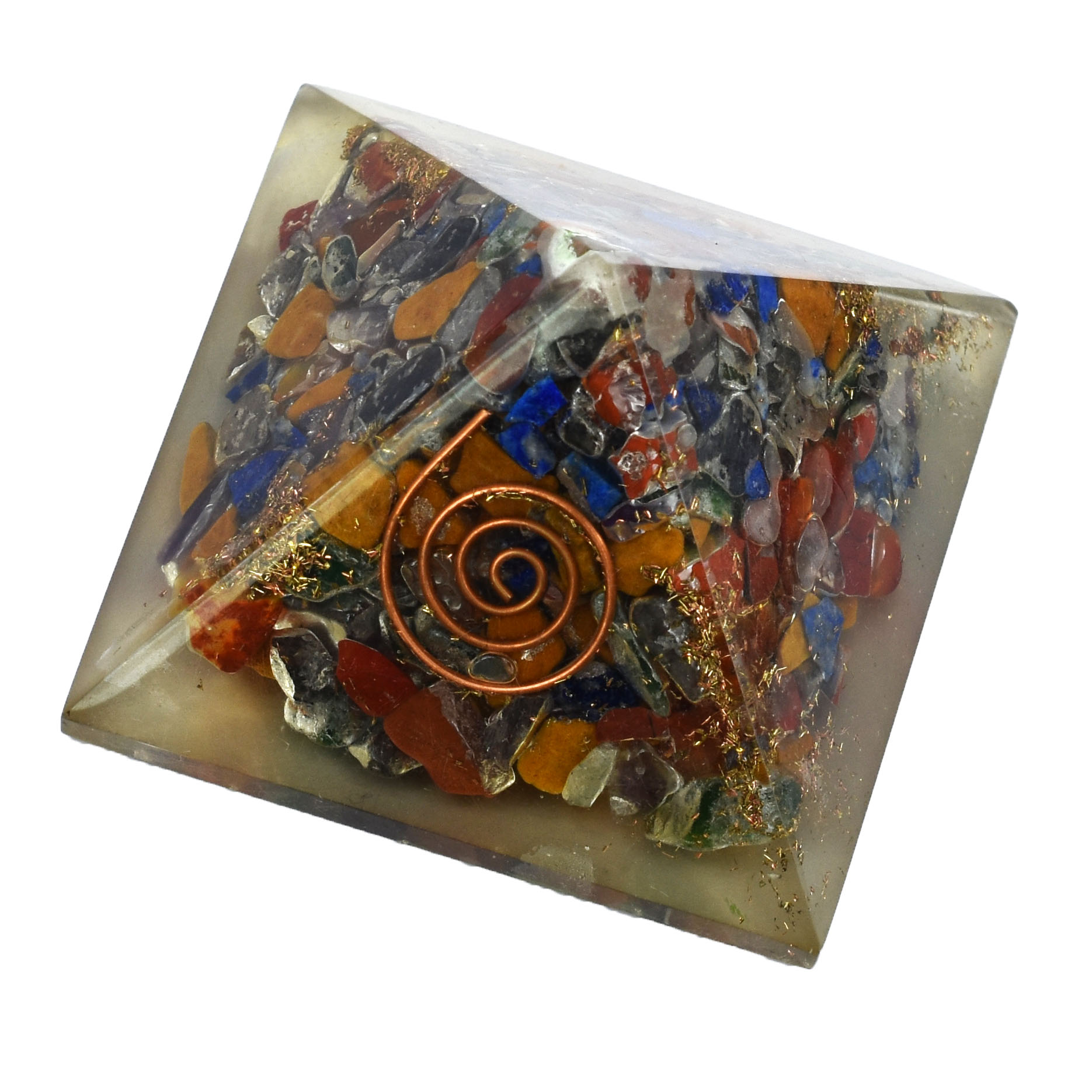 7 Chakra Orgonite Healing Pyramid with Copper Spiral Energy Generator - Image 4