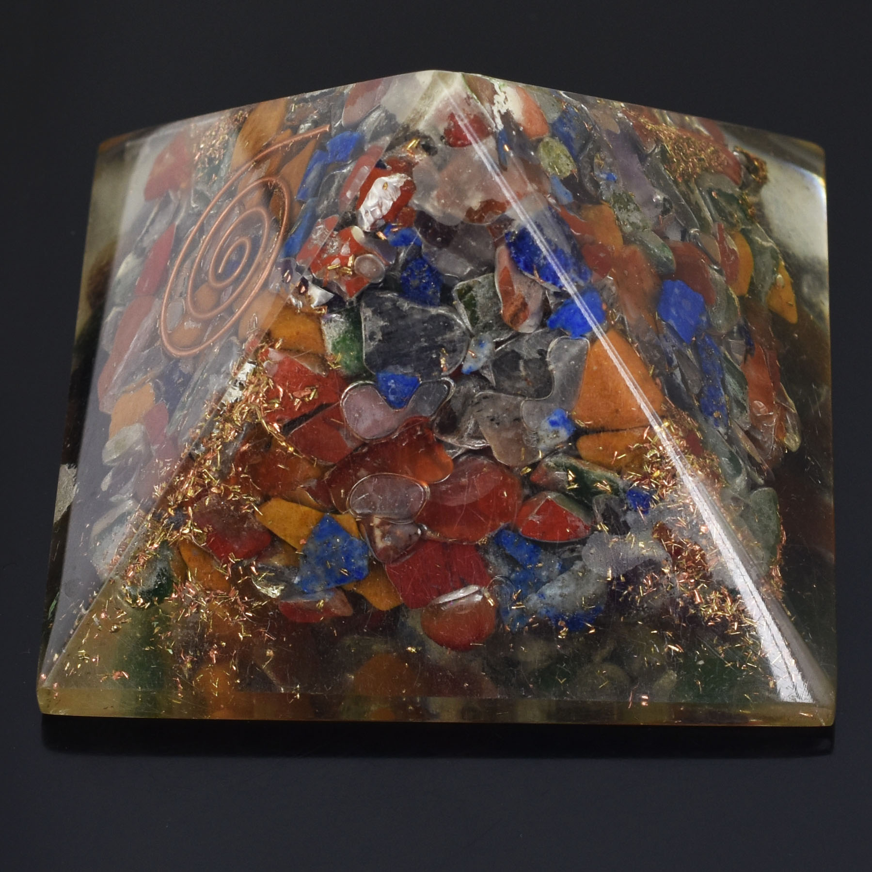 7 Chakra Orgonite Healing Pyramid with Copper Spiral Energy Generator - Image 2
