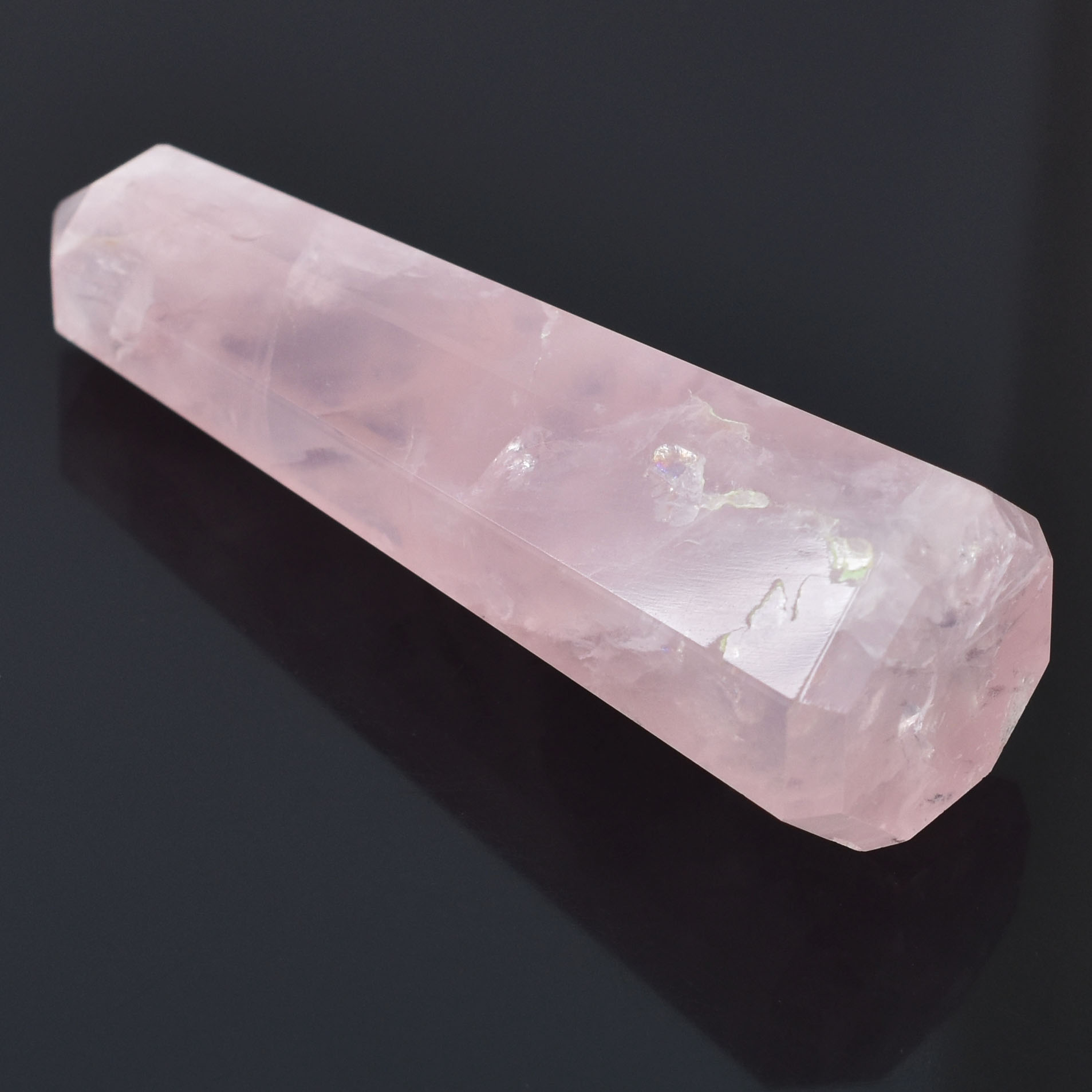 Natural Rose Quartz Healing Crystal Wand (Faceted Obelisk Point) - Image 4