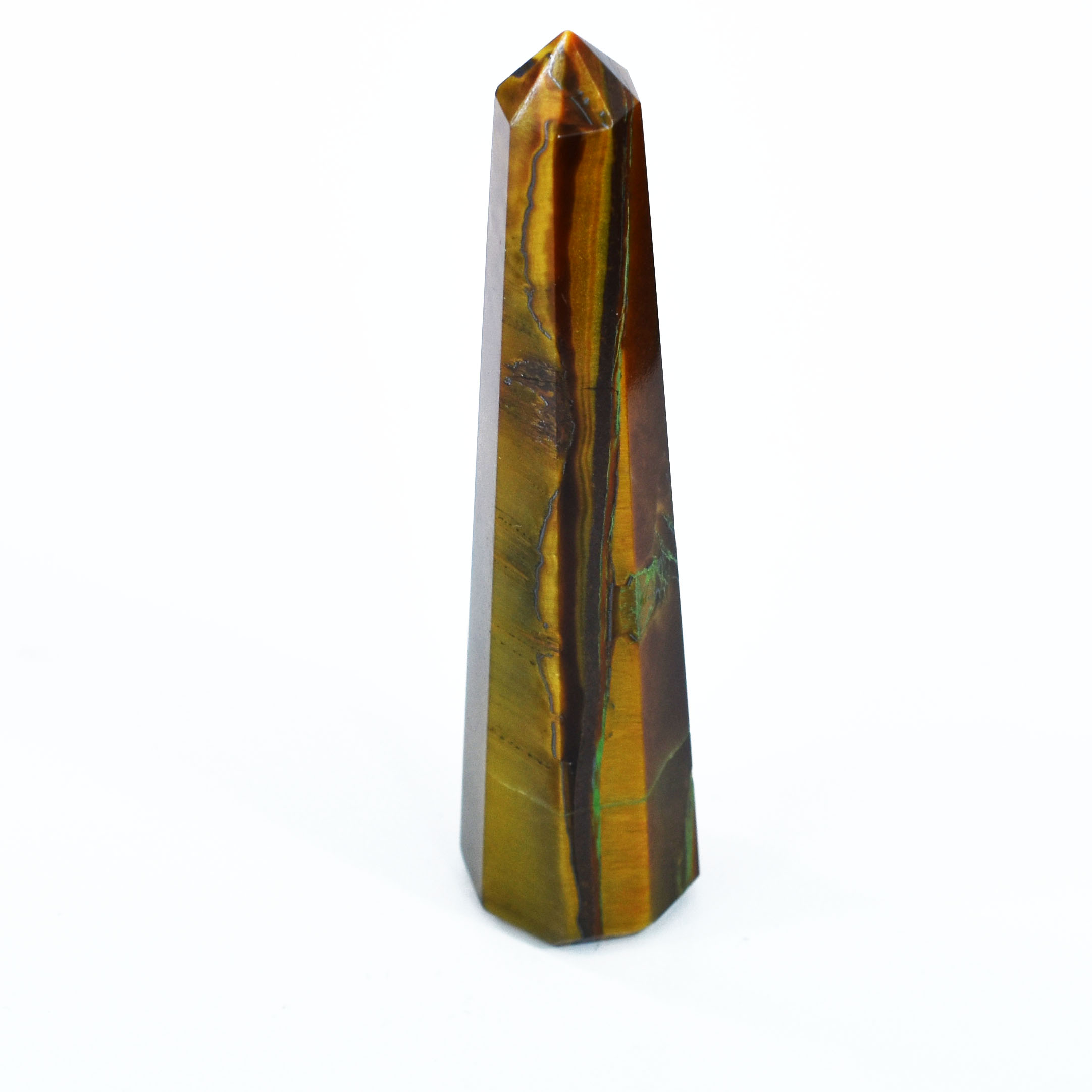 Natural Tiger’s Eye Healing Crystal Wand (Faceted Obelisk Point)