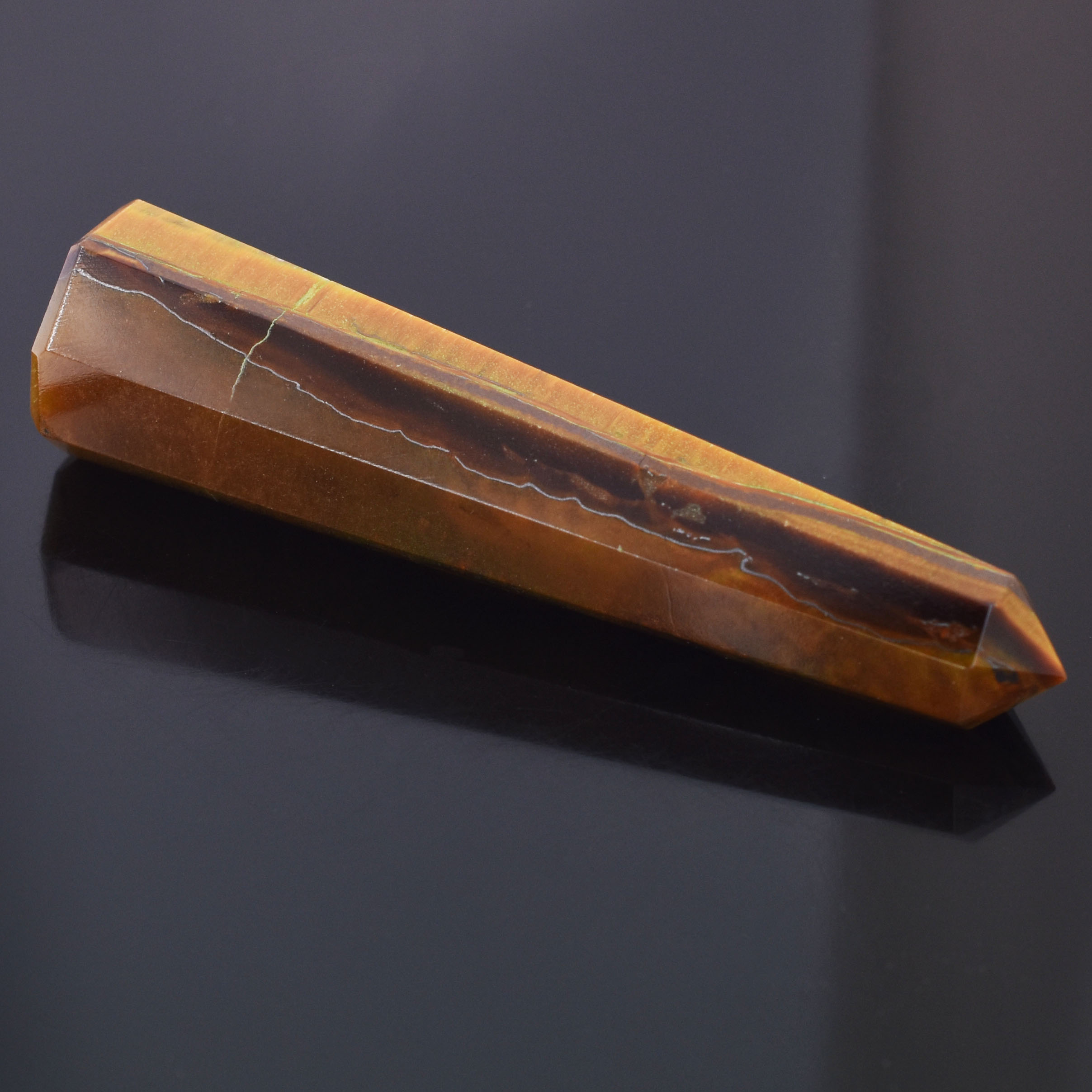 Natural Tiger’s Eye Healing Crystal Wand (Faceted Obelisk Point) - Image 2