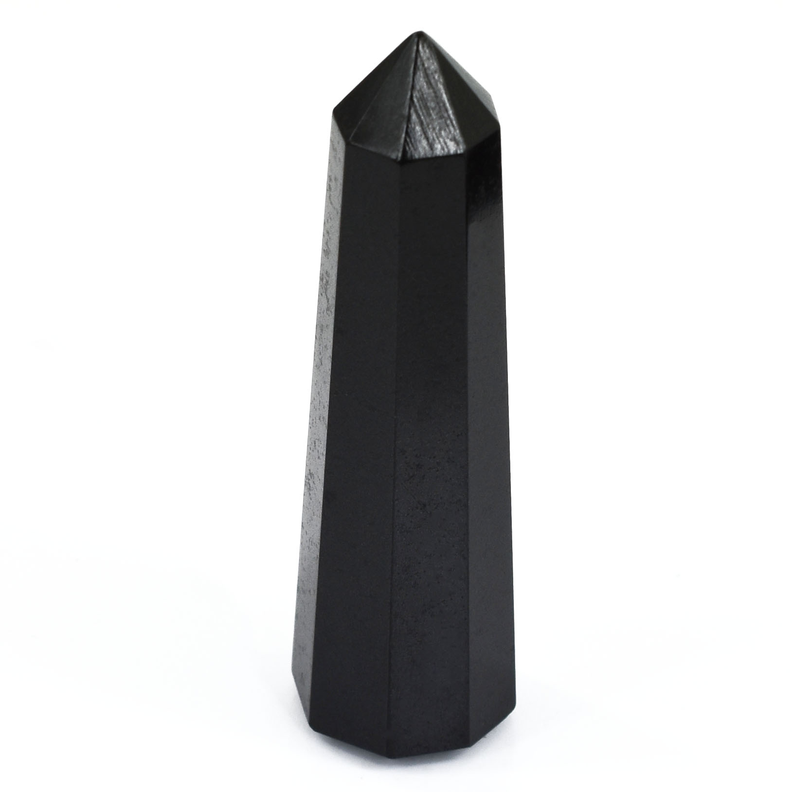 Natural Black Obsidian Healing Crystal Wand (Faceted Obelisk Point)