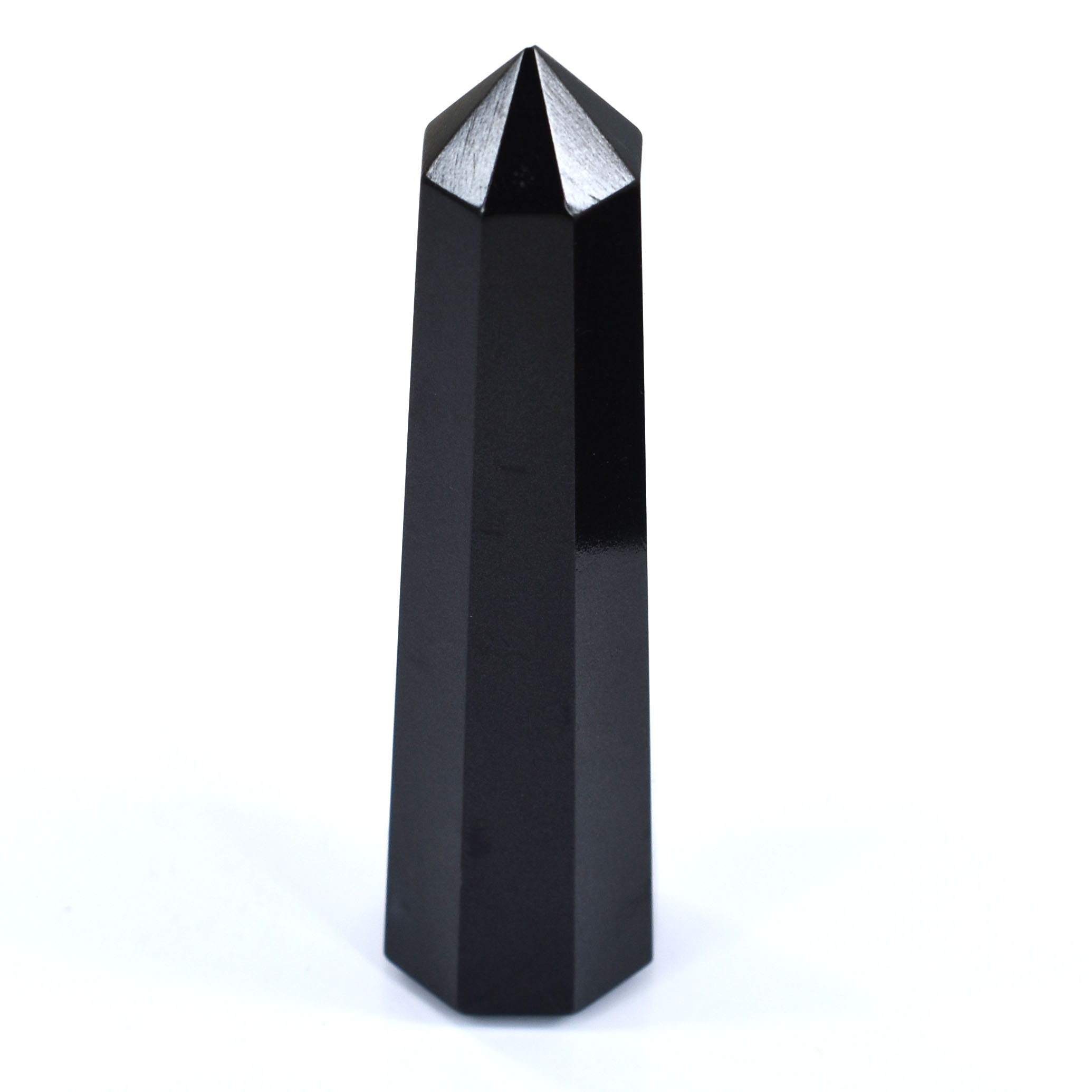 Natural Black Obsidian Healing Crystal Wand (Faceted Obelisk Point)