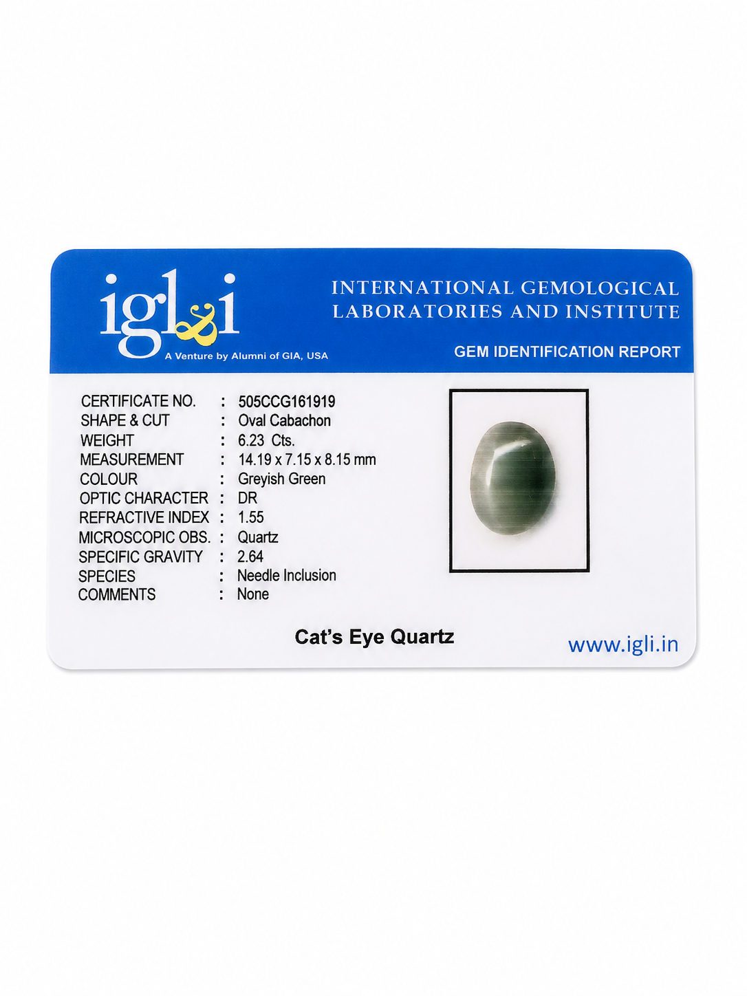 Natural Cat's Eye Quartz (Lehsunia) – 6.23 Carat IGLI Certified Gemstone - Image 4