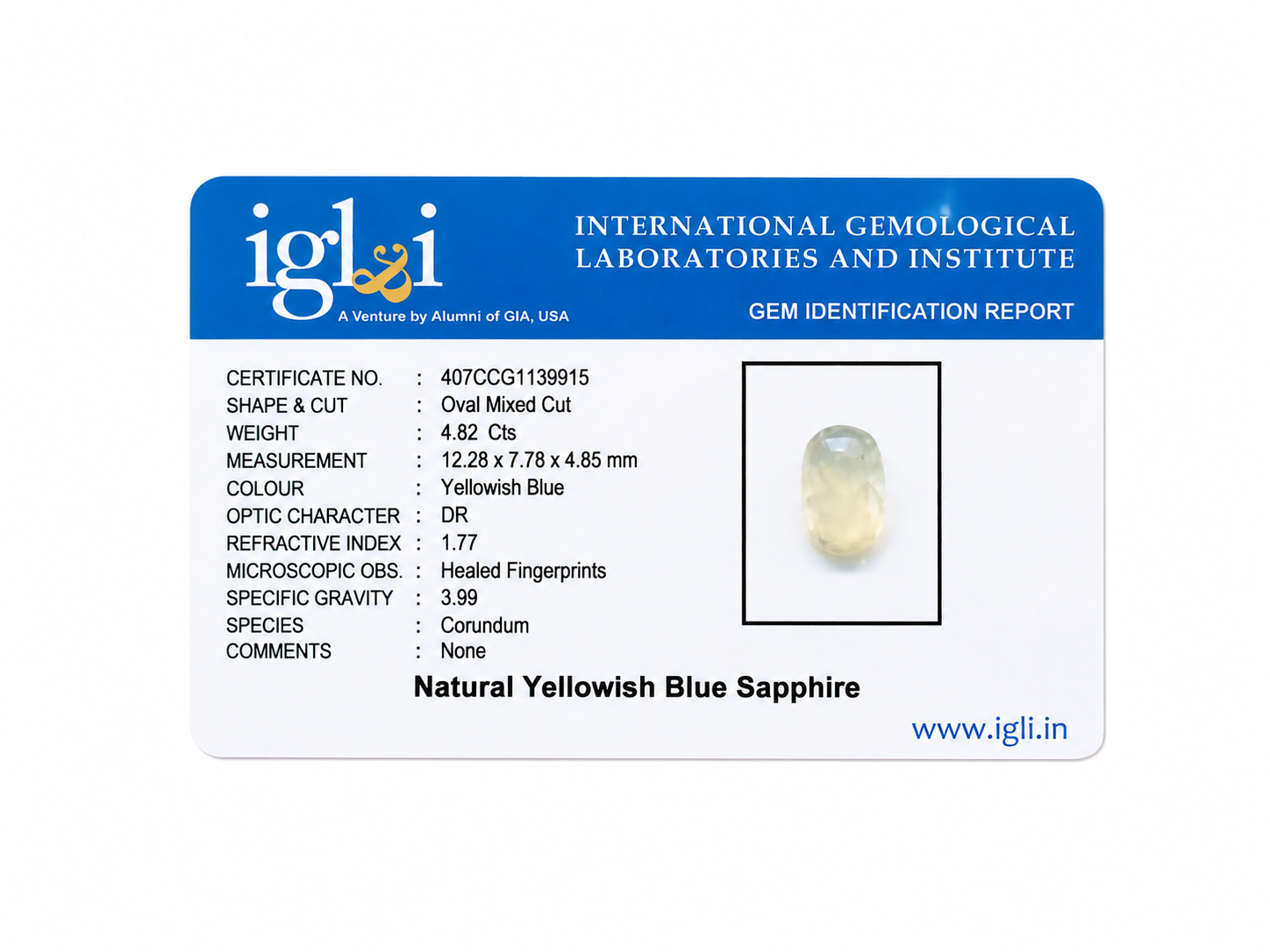 Natural Yellowish Blue Sapphire (Pitambari Neelam) – Certified Loose Gemstone - Image 6