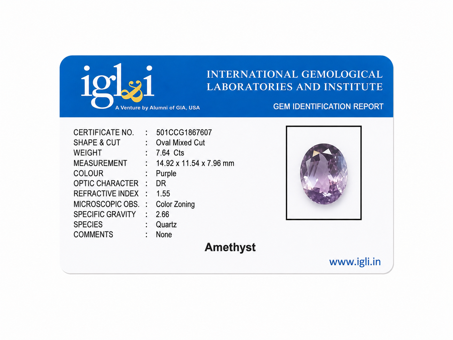 Natural Amethyst (Jamunia) – Certified Loose Gemstone - Image 3
