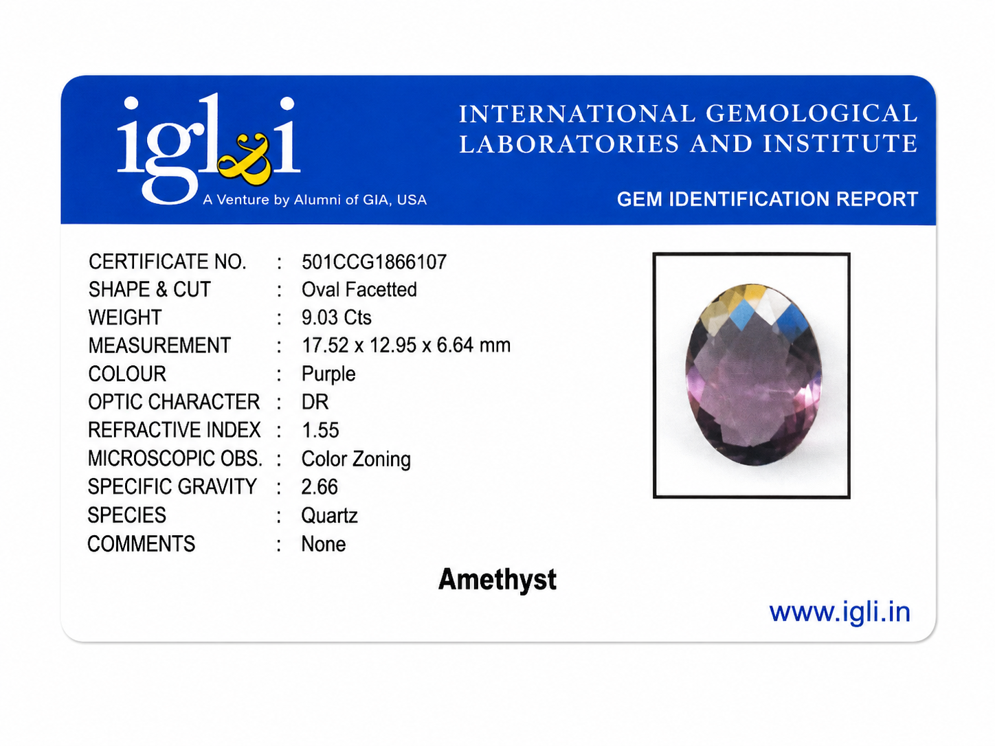 Natural Amethyst Oval Faceted Gemstone – 9.03 Carats Certified Purple Quartz - Image 4