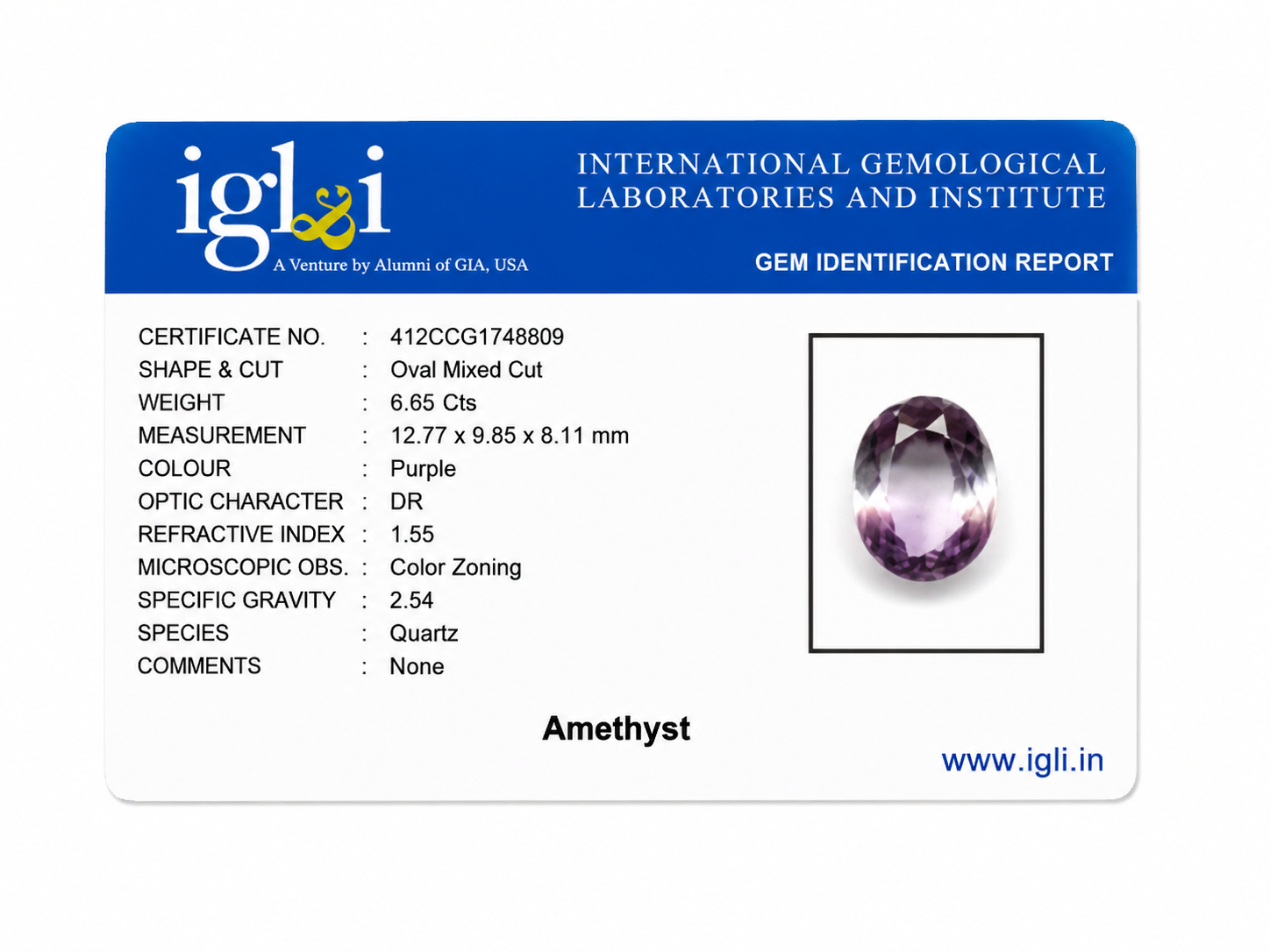 Natural Amethyst Oval Mixed Cut Gemstone – 6.65 Carats Certified Purple Quartz - Image 2